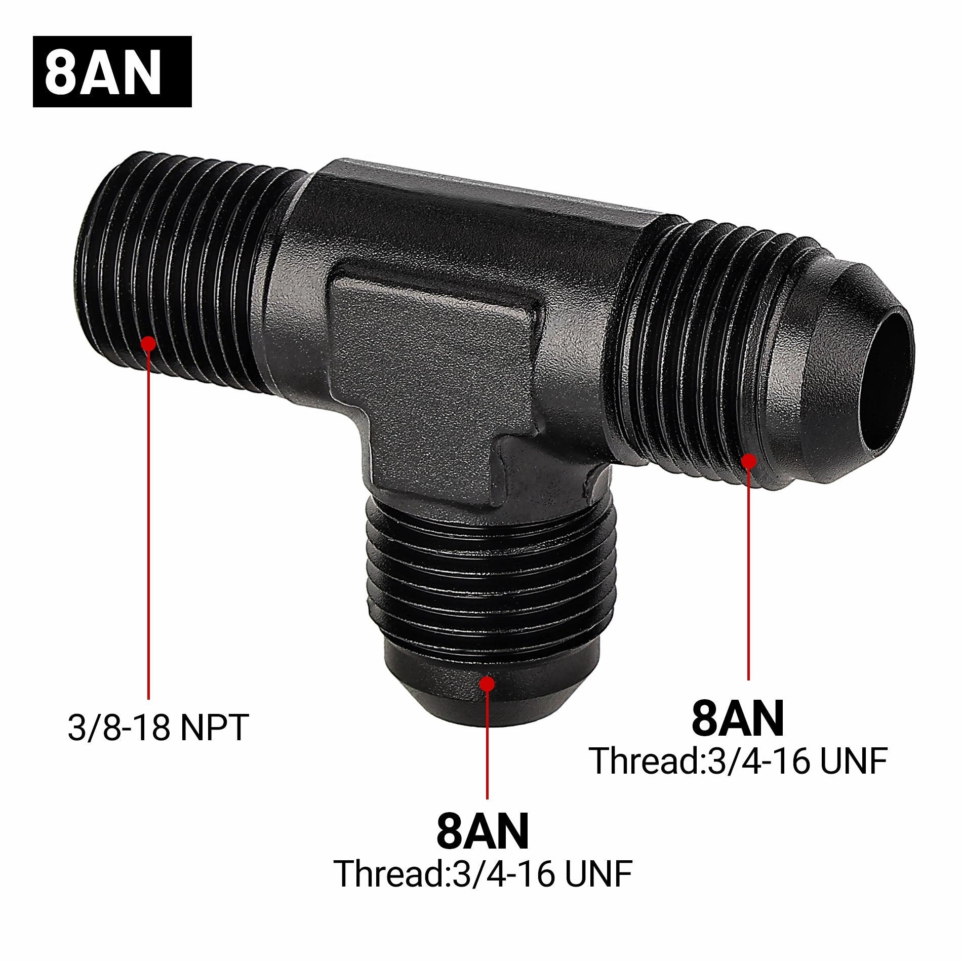 EVIL ENERGY AN Tee Male Flare to NPT on Run T Fitting Adapter Aluminum Black