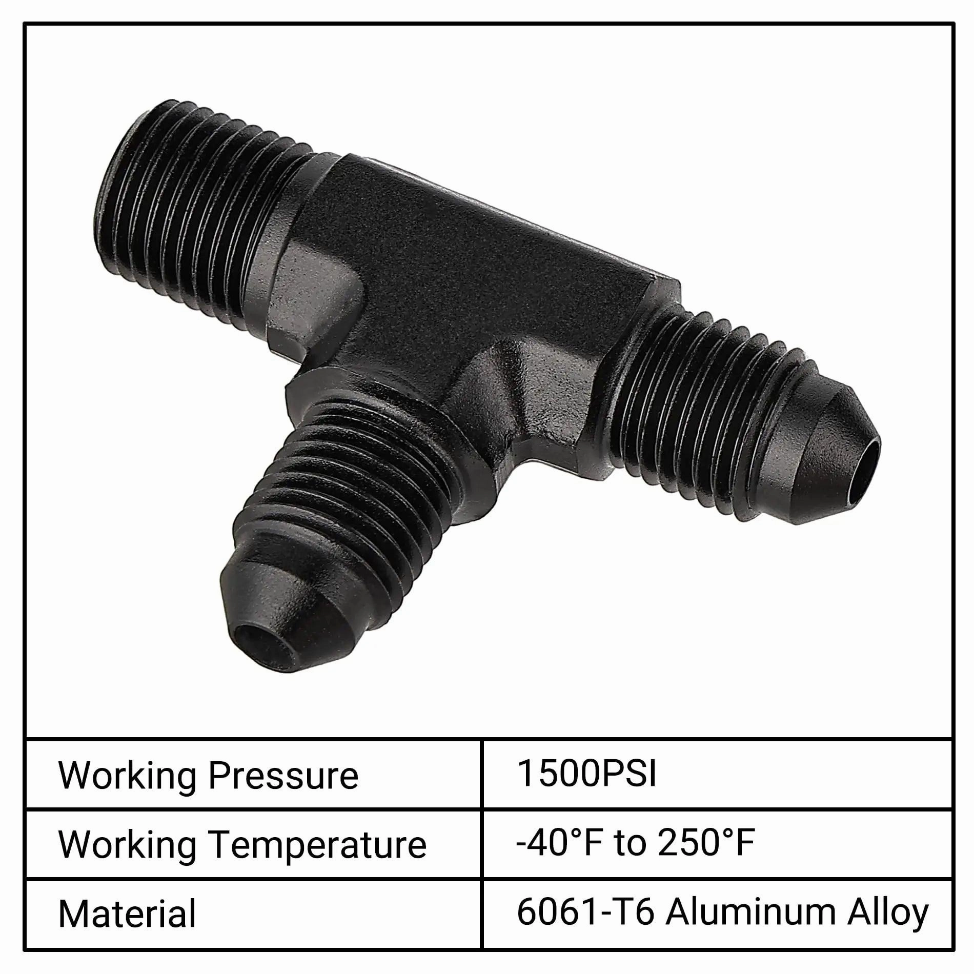 EVIL ENERGY AN Tee Male Flare to NPT on Run T Fitting Adapter Aluminum Black