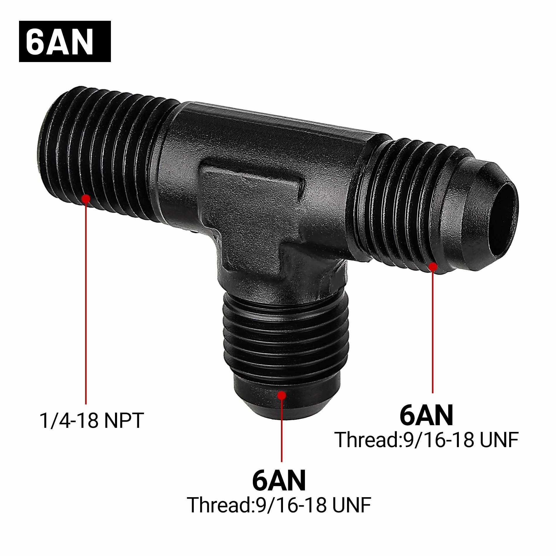 EVIL ENERGY AN Tee Male Flare to NPT on Run T Fitting Adapter Aluminum Black