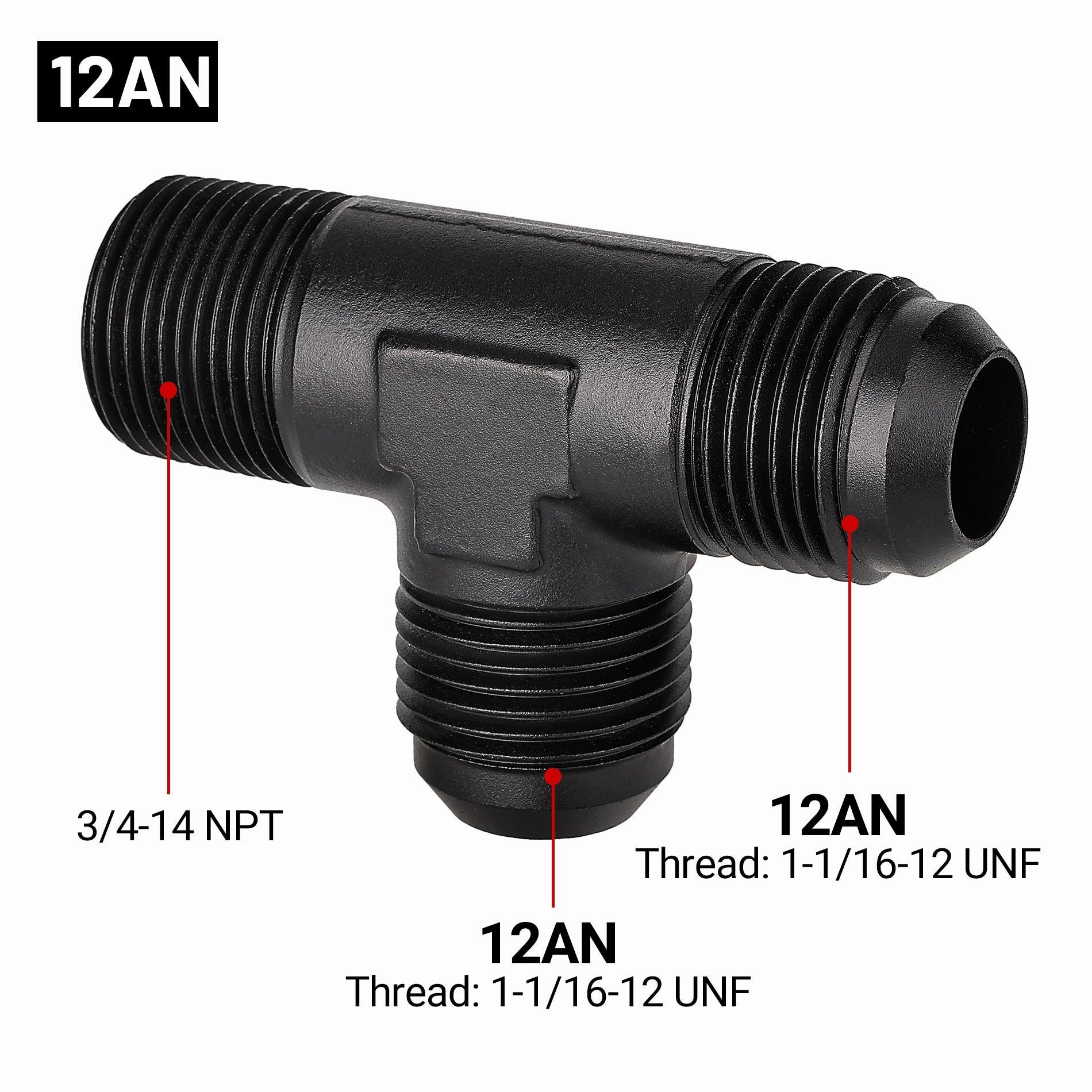 EVIL ENERGY AN Tee Male Flare to NPT on Run T Fitting Adapter Aluminum Black