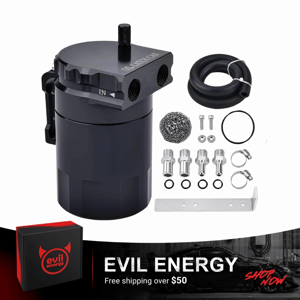EVIL ENERGY Baffled Oil Catch Can Oil Separator Catch Can 300ml Universal Aluminum Black