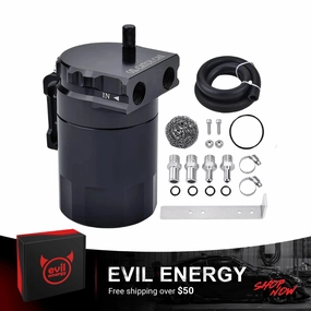 EVIL ENERGY Baffled Oil Catch Can Oil Separator Catch Can 300ml Universal Aluminum Black