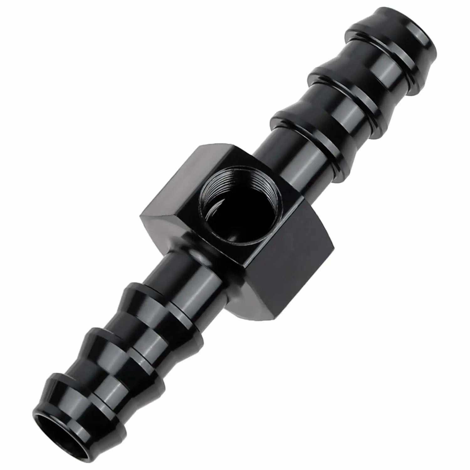 EVIL ENERGY Barb Fuel Pressure Gauge Fitting Adapter with NPT Sensor Gage Port Aluminum Black