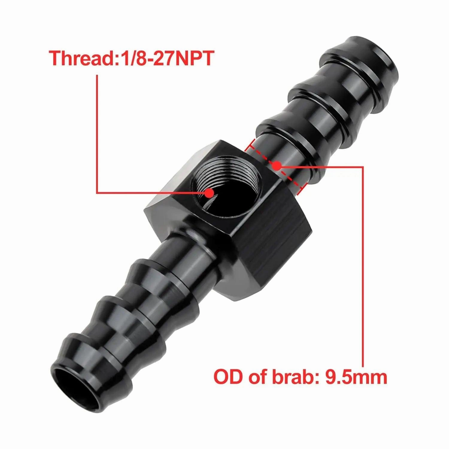 EVIL ENERGY Barb Fuel Pressure Gauge Fitting Adapter with NPT Sensor Gage Port Aluminum Black