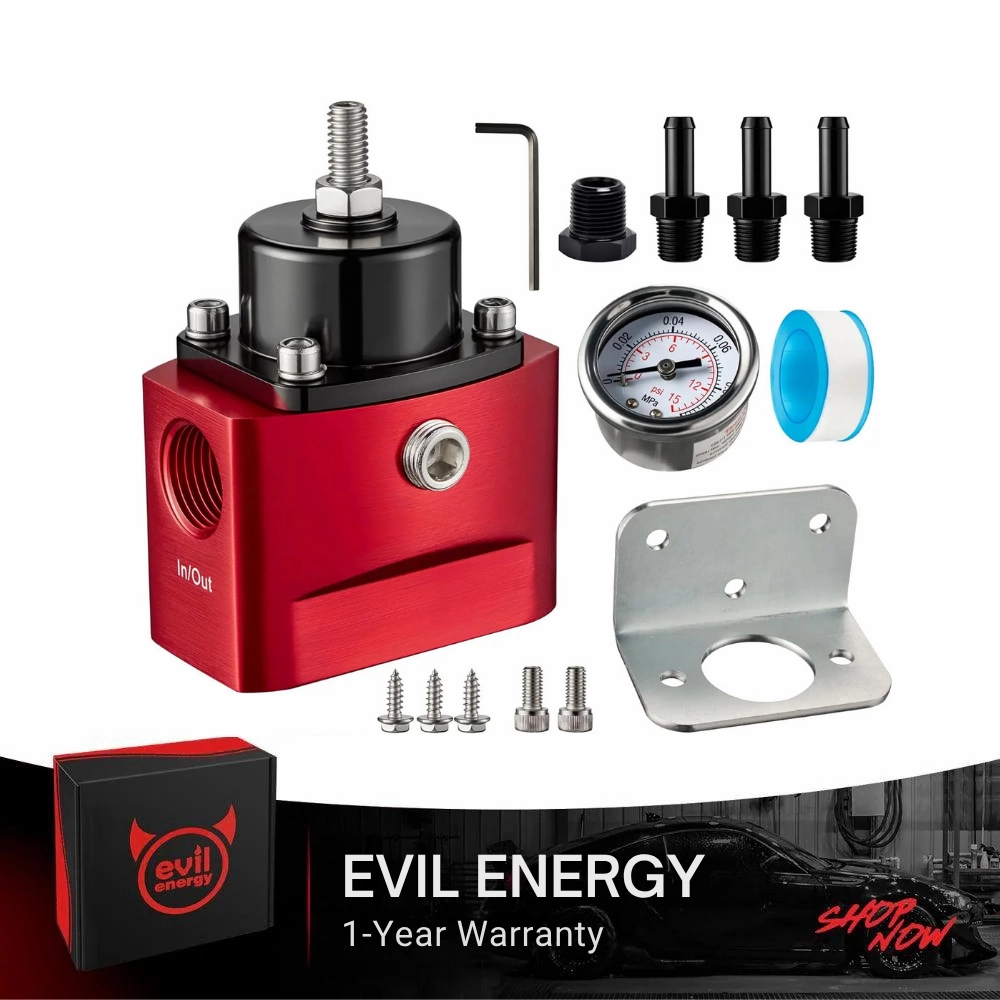 Evil Energy Carburetor Fuel Pressure Regulator - Adjustable 4.5-9 PSI w/Gauge, 3/8" NPT for Classic Cars & Small Engine Gas/E85/Alcohol Compatible (Low Pressure, No Overflow)