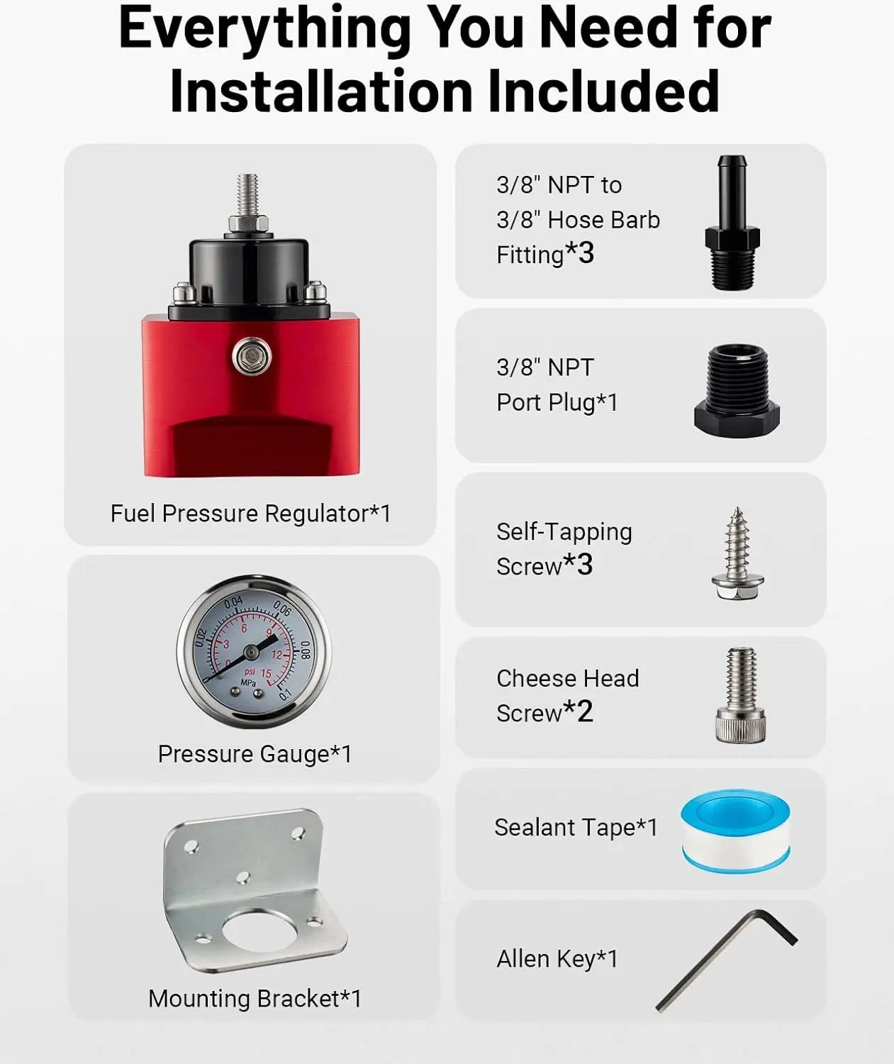 Evil Energy Carburetor Fuel Pressure Regulator - Adjustable 4.5-9 PSI w/Gauge, 3/8" NPT for Classic Cars & Small Engine Gas/E85/Alcohol Compatible (Low Pressure, No Overflow)