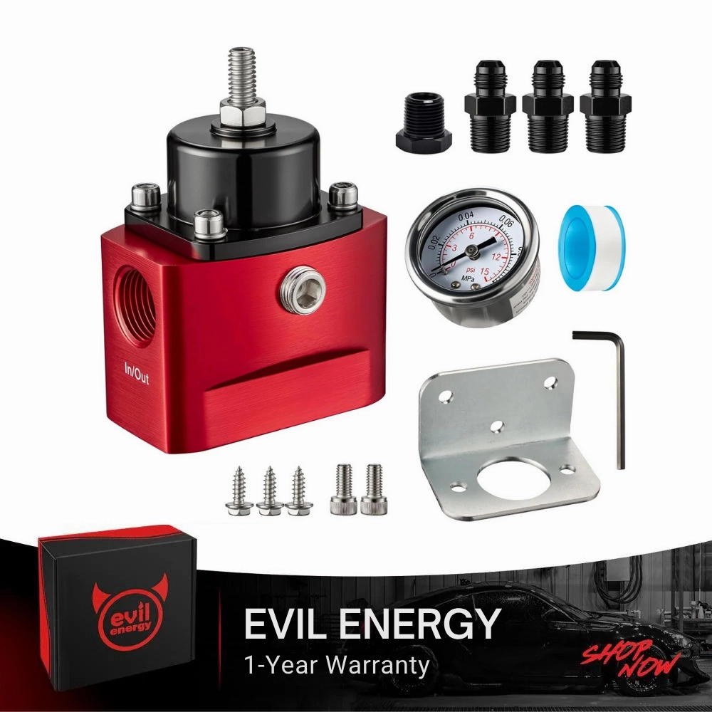 Evil Energy Carburetor Fuel Pressure Regulator - Adjustable 4.5-9 PSI w/Gauge, 3/8" NPT for Classic Cars & Small Engine Gas/E85/Alcohol Compatible (Low Pressure, No Overflow)