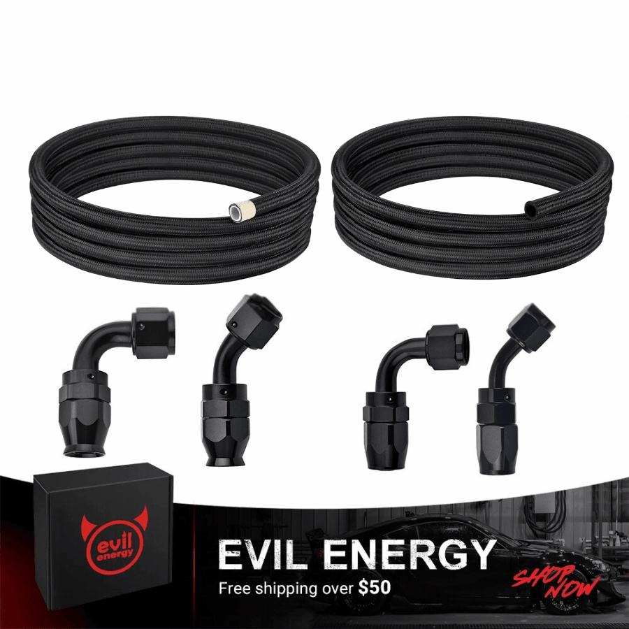 EVIL ENERGY Complete High-Performance Fuel Line Kit with AN6 PTFE & CPE Hoses, 45° & 90° Fittings