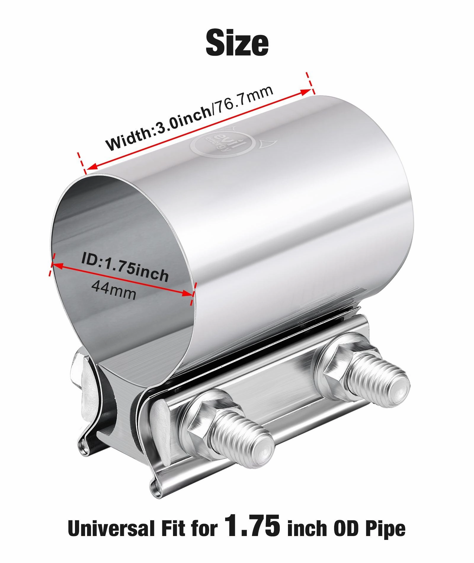 EVIL ENERGY Exhaust Clamp Butt Joint Band Clamp Sleeve Coupler Stainless Steel （1.75-5.0 Inch ）