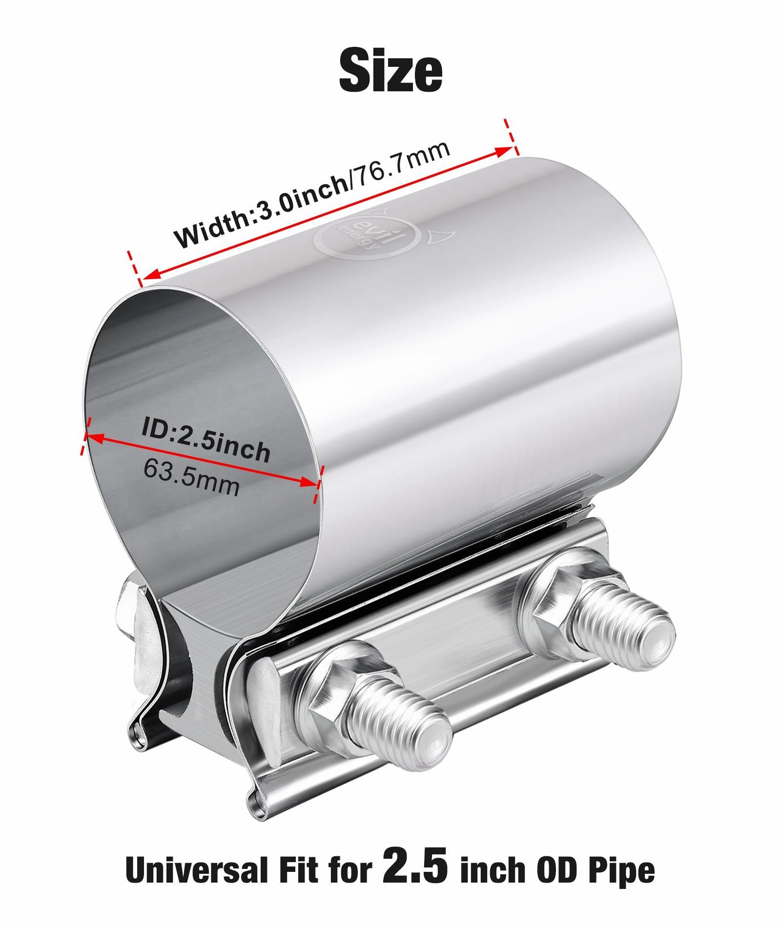 EVIL ENERGY Exhaust Clamp Butt Joint Band Clamp Sleeve Coupler Stainless Steel （1.75-5.0 Inch ）