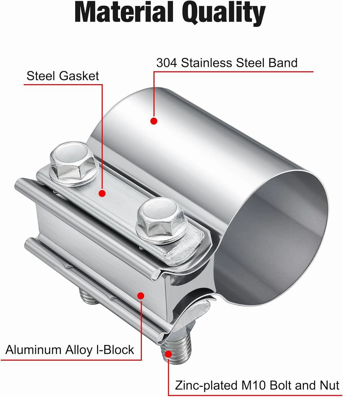 EVIL ENERGY Exhaust Clamp Butt Joint Band Clamp Sleeve Coupler Stainless Steel （1.75-5.0 Inch ）