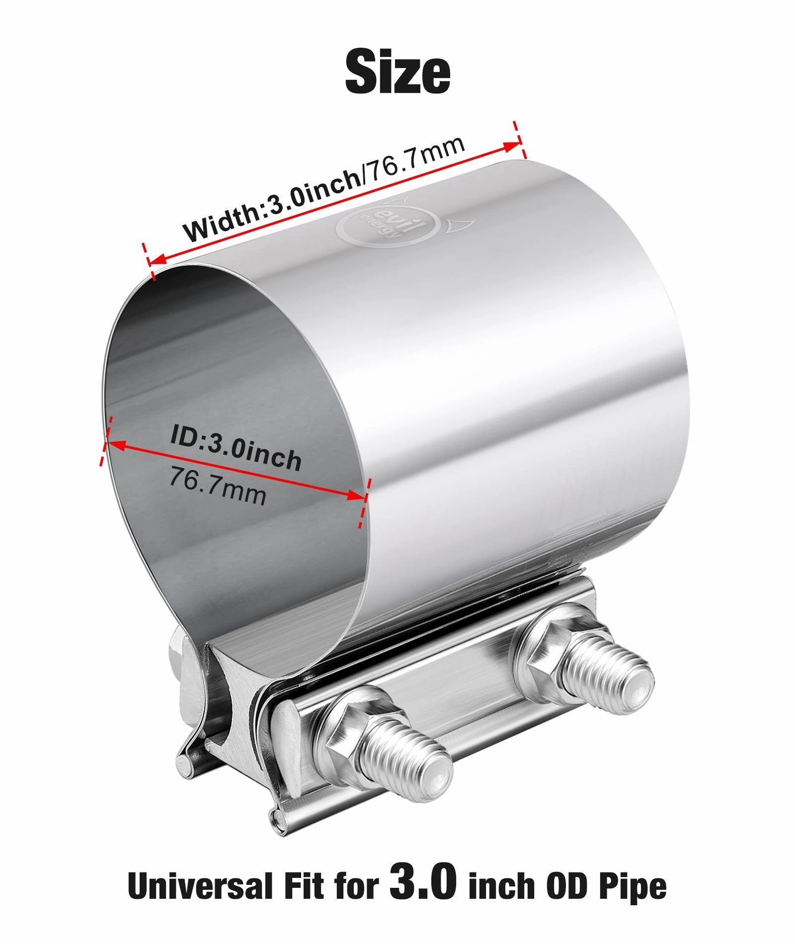 EVIL ENERGY Exhaust Clamp Butt Joint Band Clamp Sleeve Coupler Stainless Steel （1.75-5.0 Inch ）