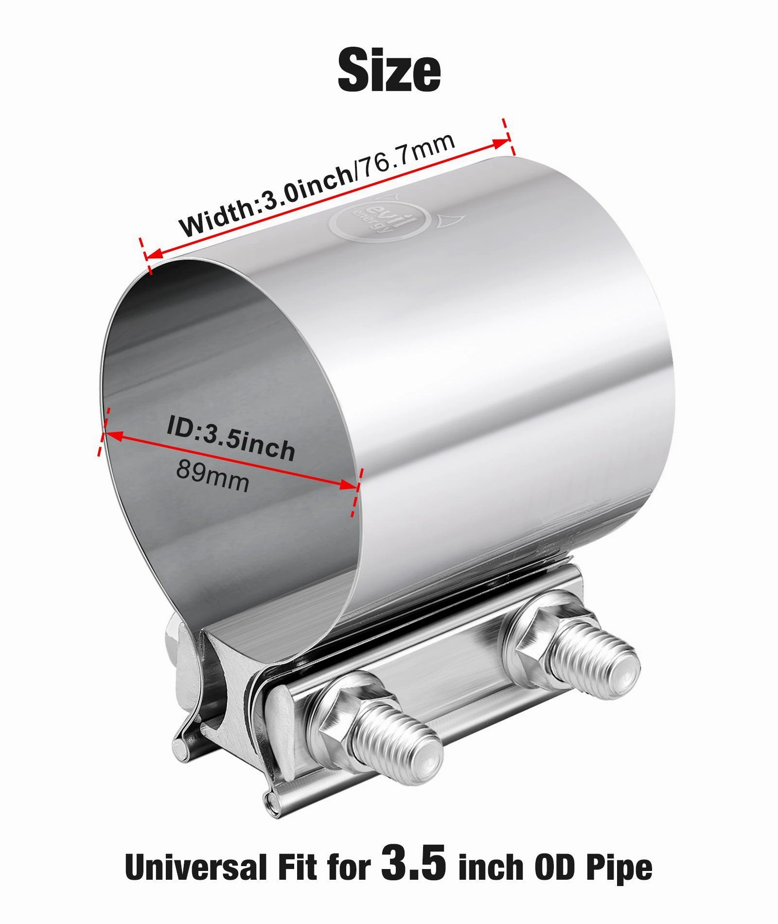 EVIL ENERGY Exhaust Clamp Butt Joint Band Clamp Sleeve Coupler Stainless Steel （1.75-5.0 Inch ）