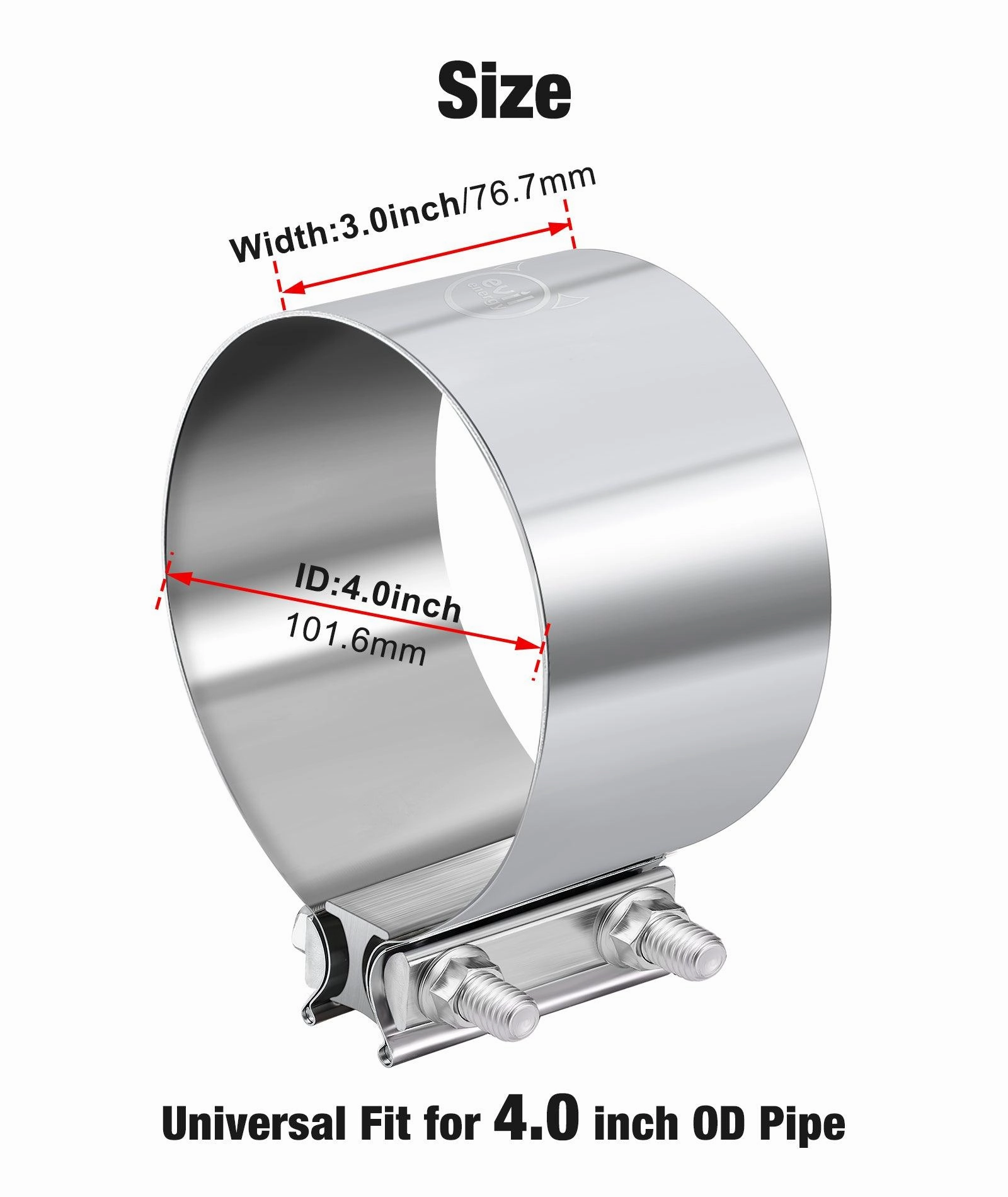 EVIL ENERGY Exhaust Clamp Butt Joint Band Clamp Sleeve Coupler Stainless Steel （1.75-5.0 Inch ）