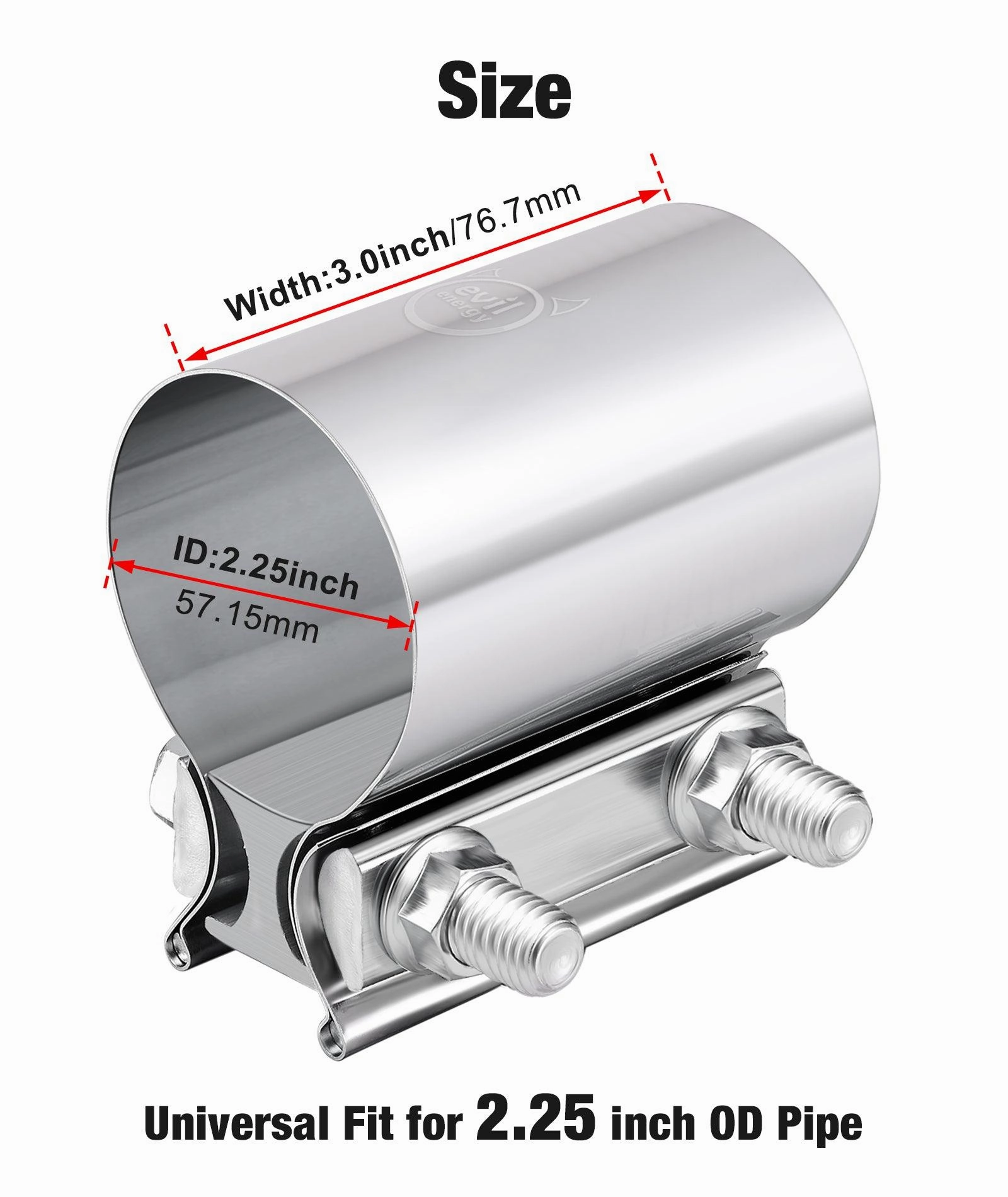 EVIL ENERGY Exhaust Clamp Butt Joint Band Clamp Sleeve Coupler Stainless Steel （1.75-5.0 Inch ）