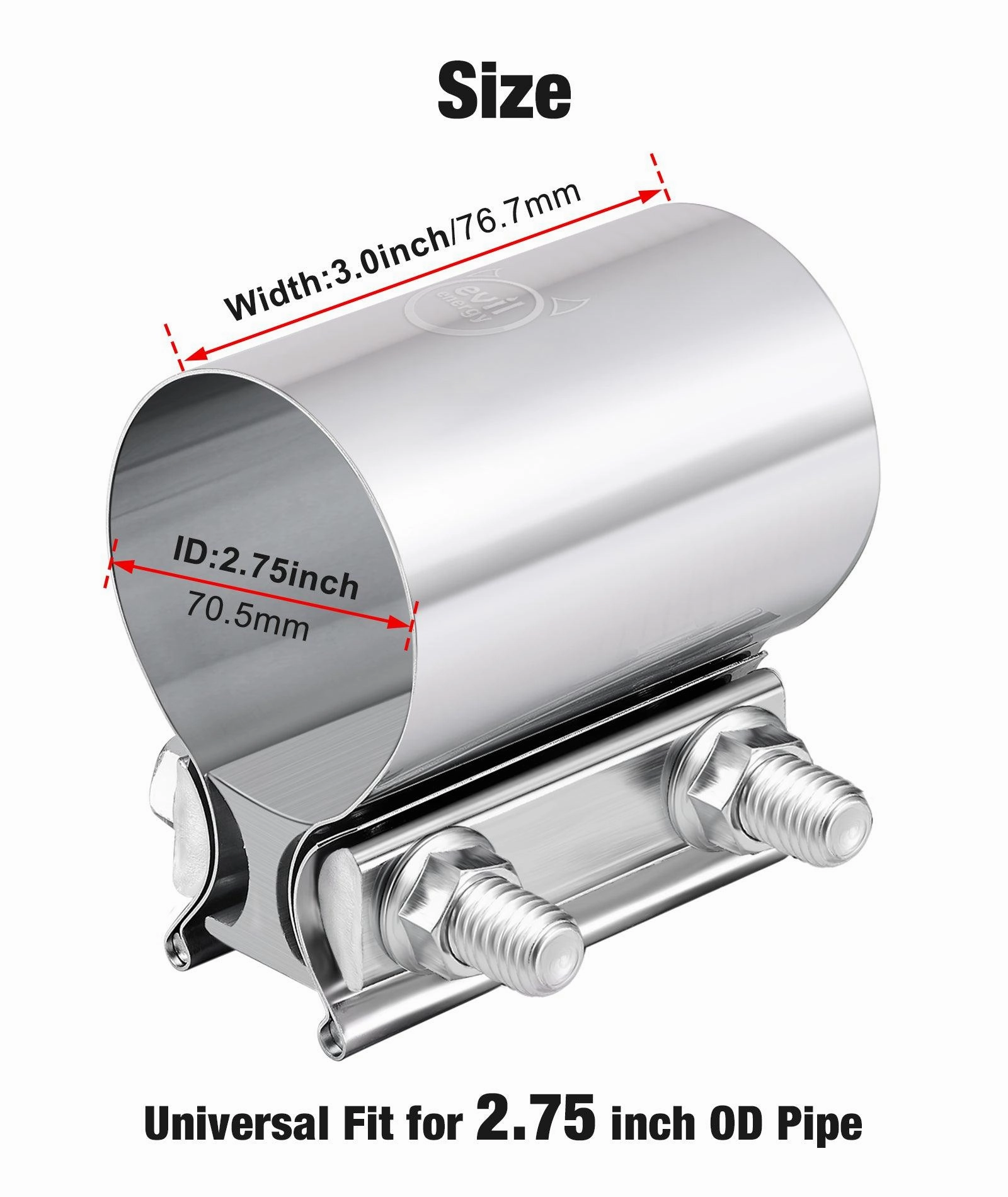 EVIL ENERGY Exhaust Clamp Butt Joint Band Clamp Sleeve Coupler Stainless Steel （1.75-5.0 Inch ）