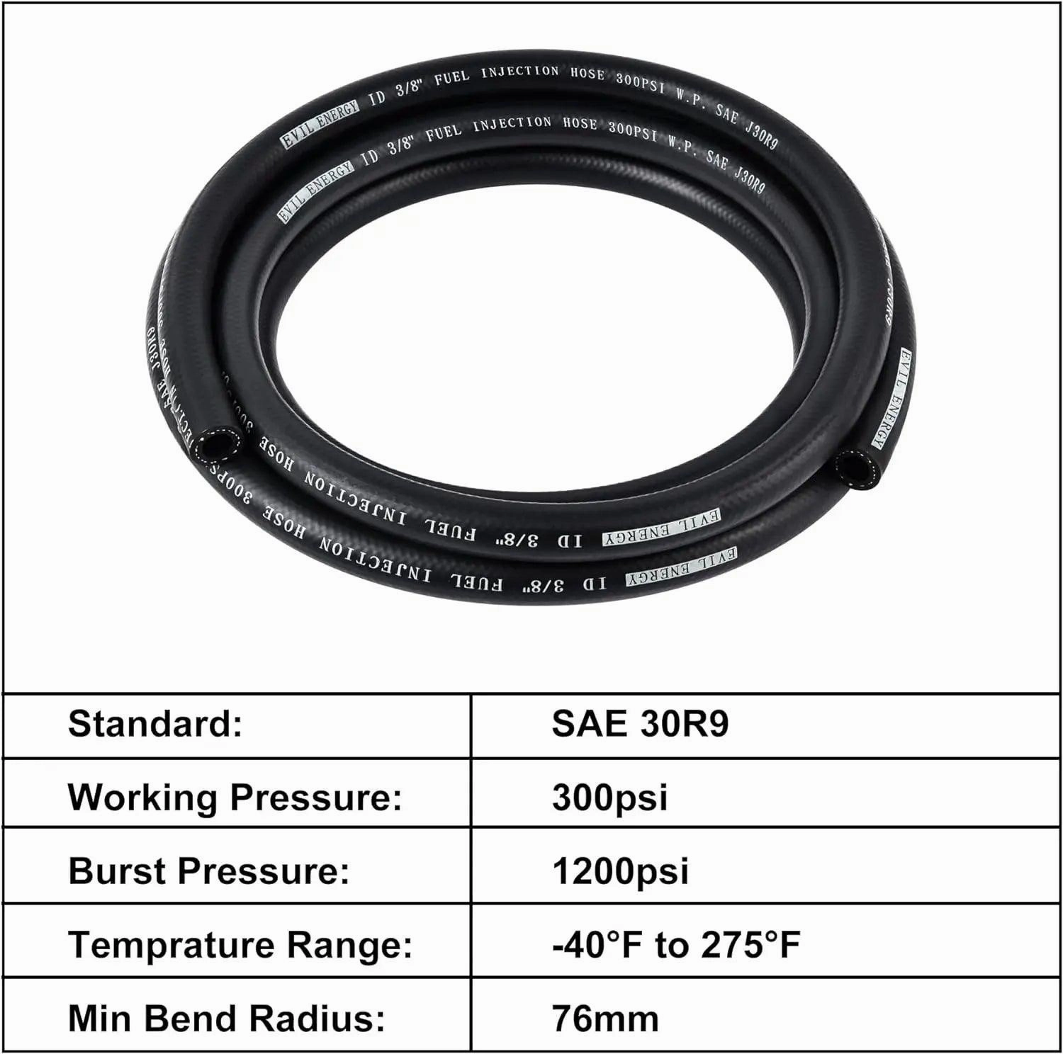 EVIL ENERGY Fuel Injection Hose Fuel Hose Line SAE 30R9 300PSI （3/8 1/4 5/16 inch）