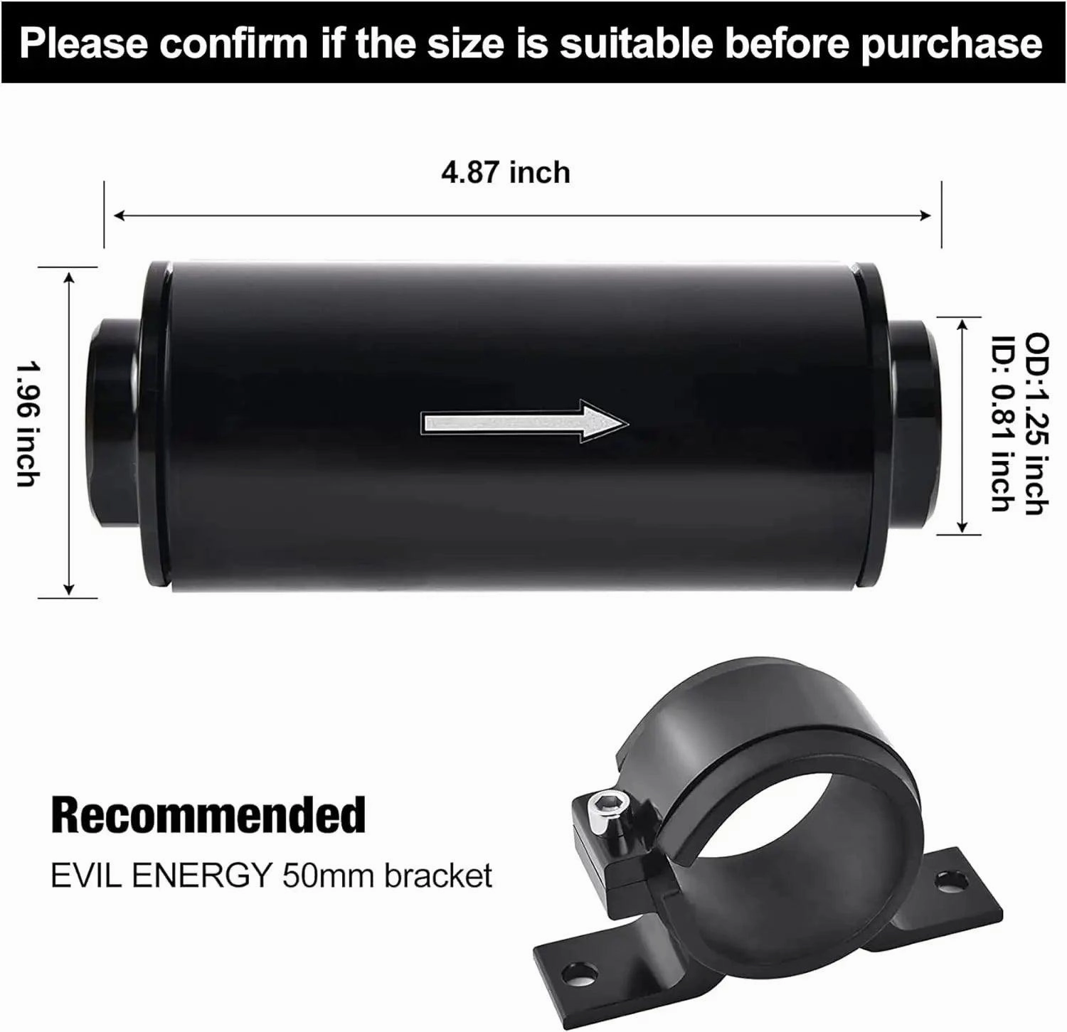 EVIL ENERGY Inline Fuel Filter with 6AN 8AN 10AN Adapter and Bracket Universal 10/30/40/100 Micron