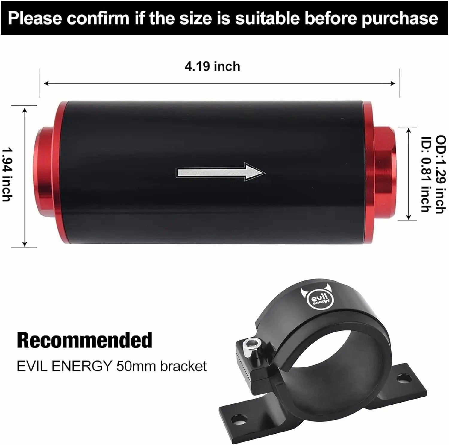 EVIL ENERGY Inline Fuel Filter with 6AN 8AN 10AN Adapter and Bracket Universal 10/30/40/100 Micron
