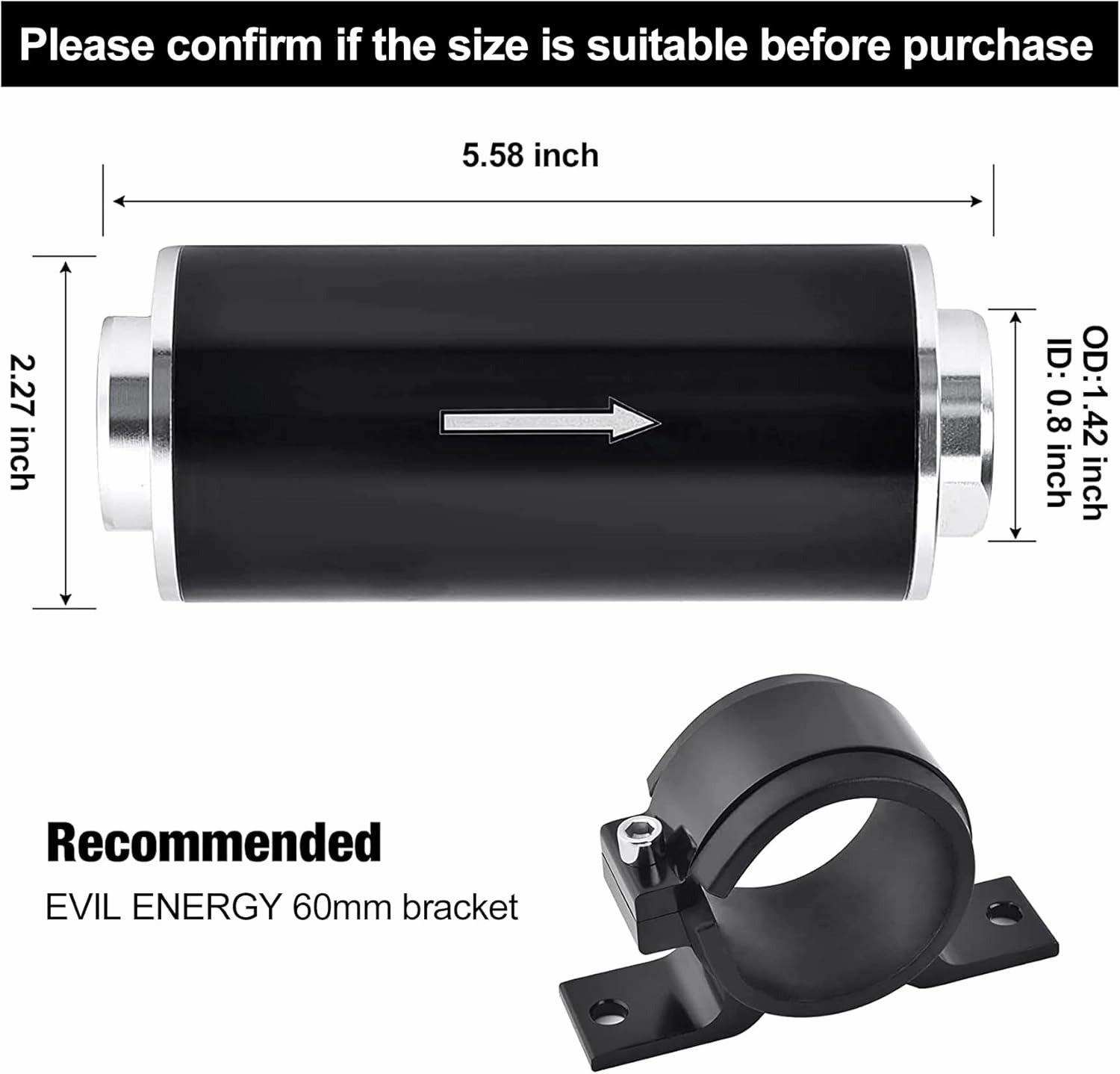EVIL ENERGY Inline Fuel Filter with 6AN 8AN 10AN Adapter and Bracket Universal 10/30/40/100 Micron