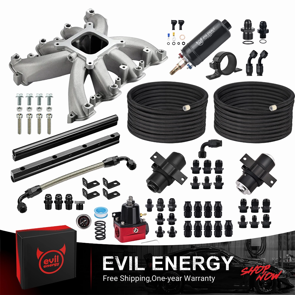Evil Energy LS EFI System - Master Kit | Intake Manifold & Fuel Rail for Gen III LS1, LS2 | Inline Fuel Pump | Fuel Filter | PTFE Fuel Hose
