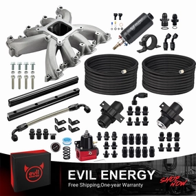 Evil Energy LS EFI System - Master Kit | Intake Manifold & Fuel Rail for Gen III LS1, LS2 | Inline Fuel Pump | Fuel Filter | PTFE Fuel Hose