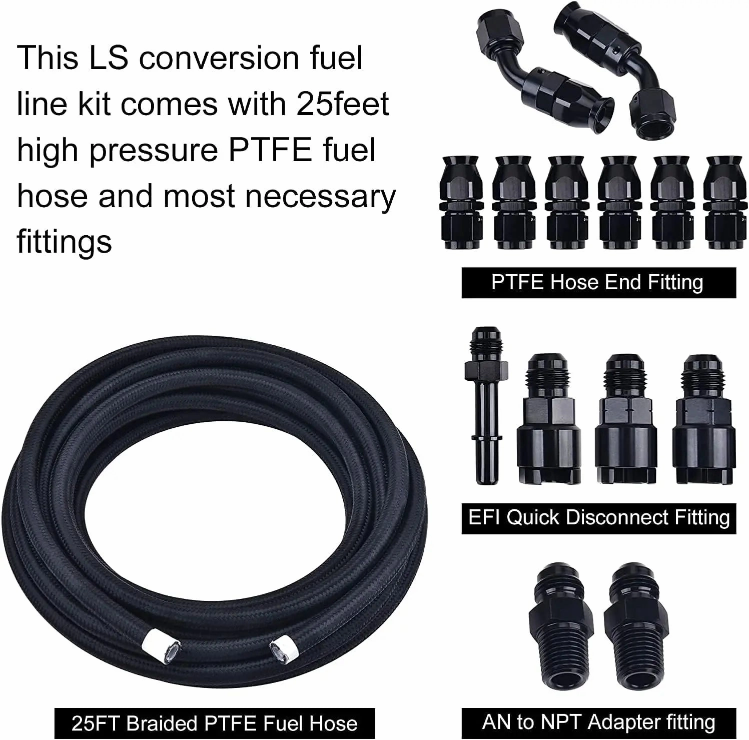 Evil Energy LS Swap Fuel System Kit | 6AN Adjustable Fuel Pressure Regulator with PTFE Fuel Line 25FT