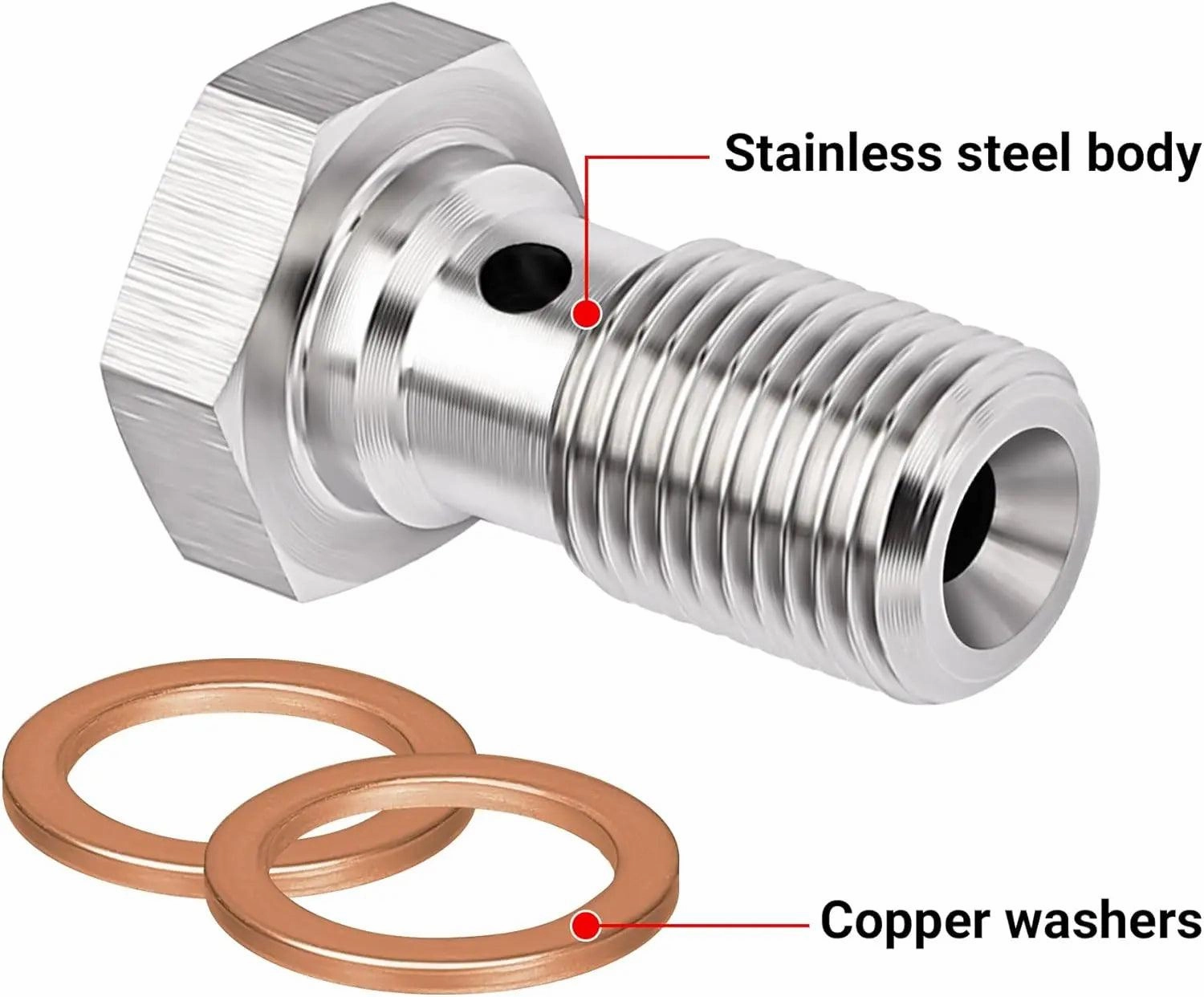 EVIL ENERGY Metric Stainless Steel Single Banjo Bolt Brake Fitting Adapter with Copper Washers