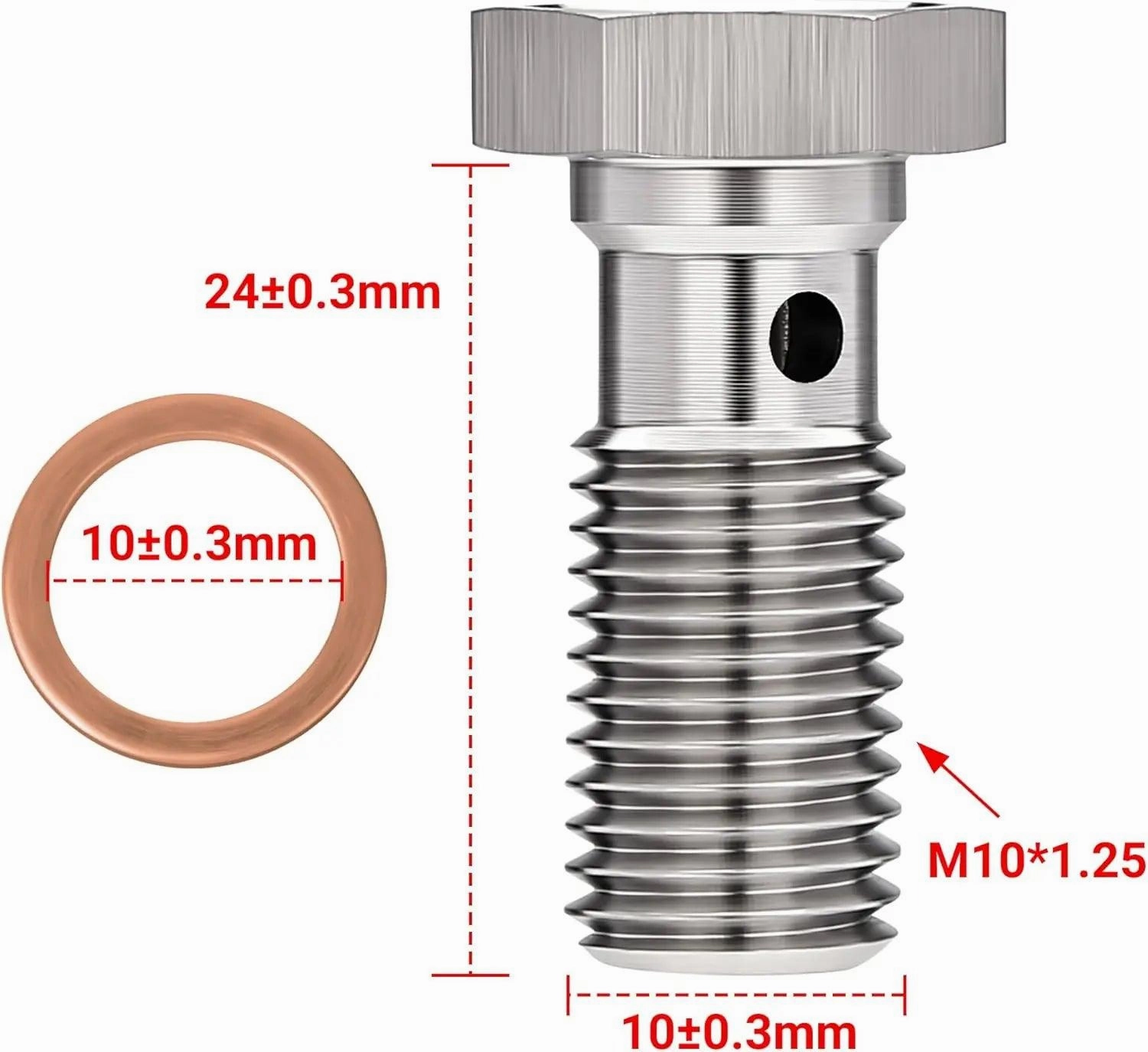 EVIL ENERGY Metric Stainless Steel Single Banjo Bolt Brake Fitting Adapter with Copper Washers