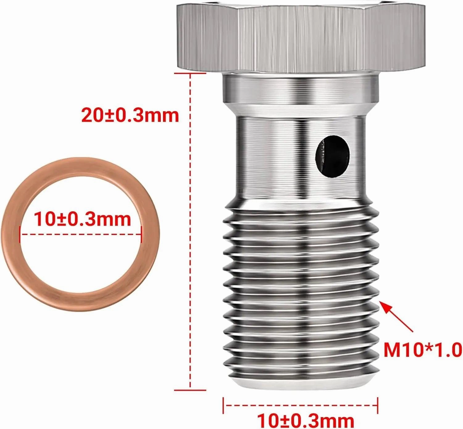 EVIL ENERGY Metric Stainless Steel Single Banjo Bolt Brake Fitting Adapter with Copper Washers