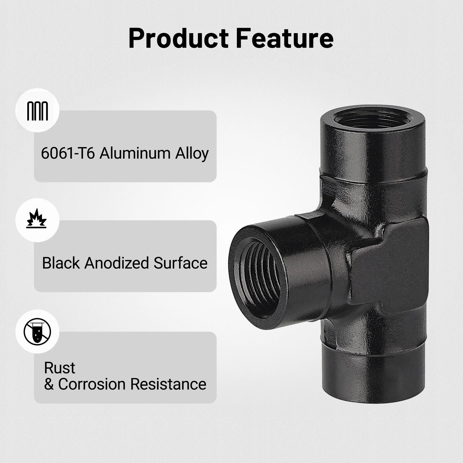 EVIL ENERGY NPT Female Tee Fitting Adapter T Union Aluminum Black