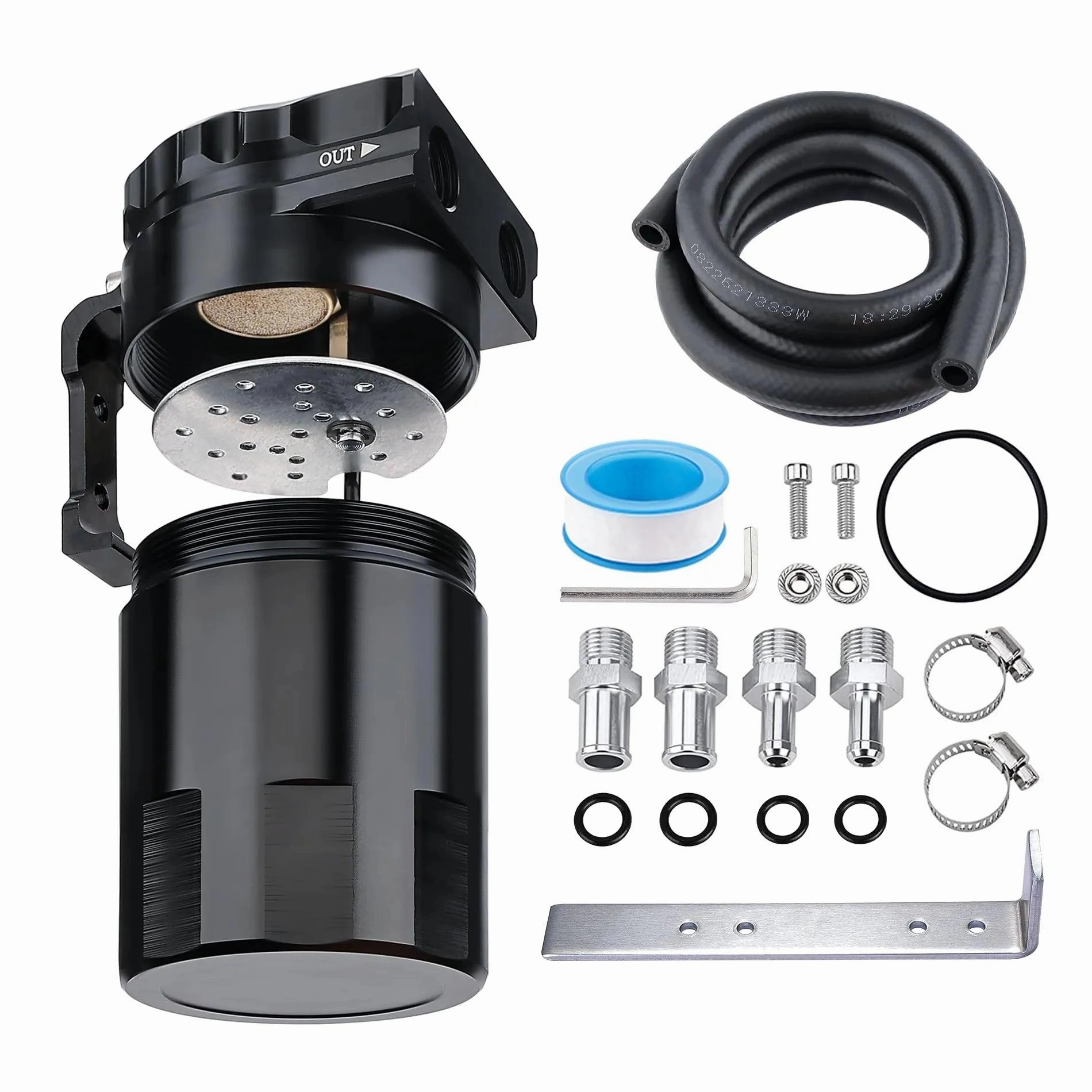 EVIL ENERGY Oil Catch Can, Baffle Catch Can Tank with Hose Kit Universal Aluminum Air Oil Separator Can 300ML