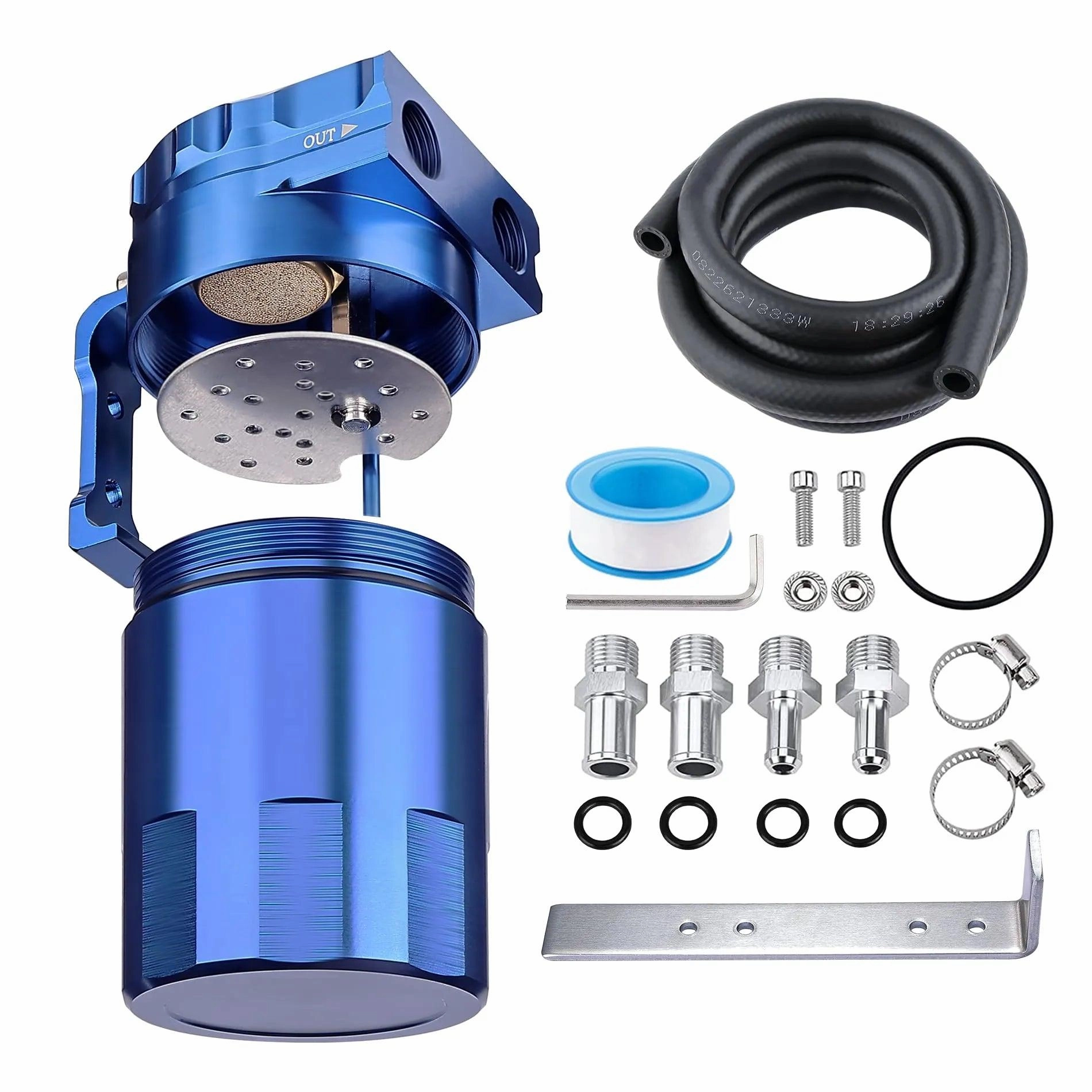EVIL ENERGY Oil Catch Can, Baffle Catch Can Tank with Hose Kit Universal Aluminum Air Oil Separator Can 300ML
