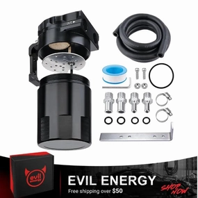EVIL ENERGY Oil Catch Can, Baffle Catch Can Tank with Hose Kit Universal Aluminum Air Oil Separator Can 300ML