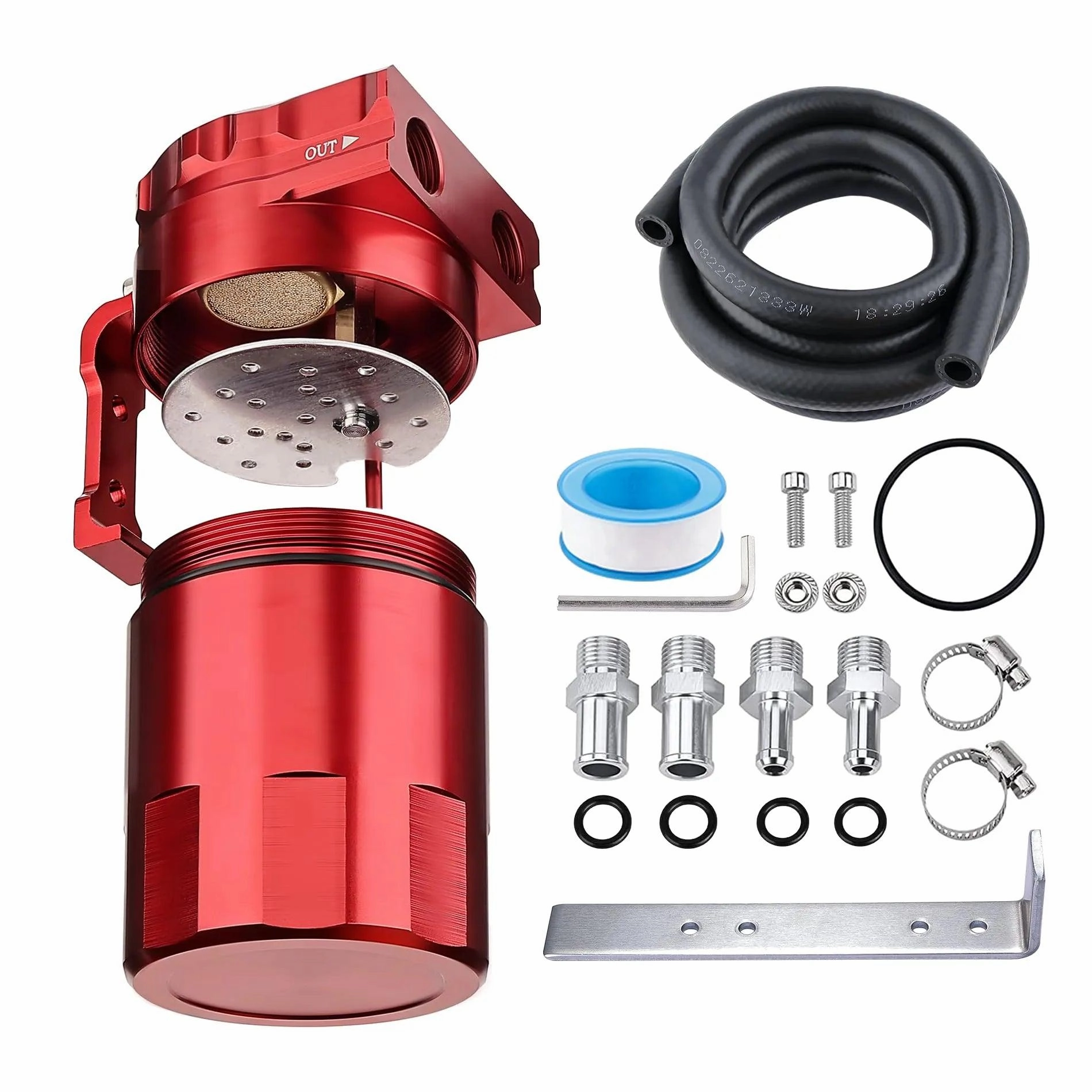 EVIL ENERGY Oil Catch Can, Baffle Catch Can Tank with Hose Kit Universal Aluminum Air Oil Separator Can 300ML
