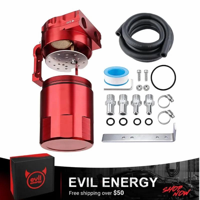 EVIL ENERGY Oil Catch Can, Baffle Catch Can Tank with Hose Kit Universal Aluminum Air Oil Separator Can 300ML