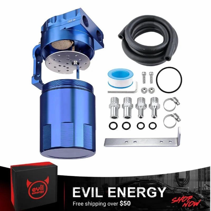 EVIL ENERGY Oil Catch Can, Baffle Catch Can Tank with Hose Kit Universal Aluminum Air Oil Separator Can 300ML