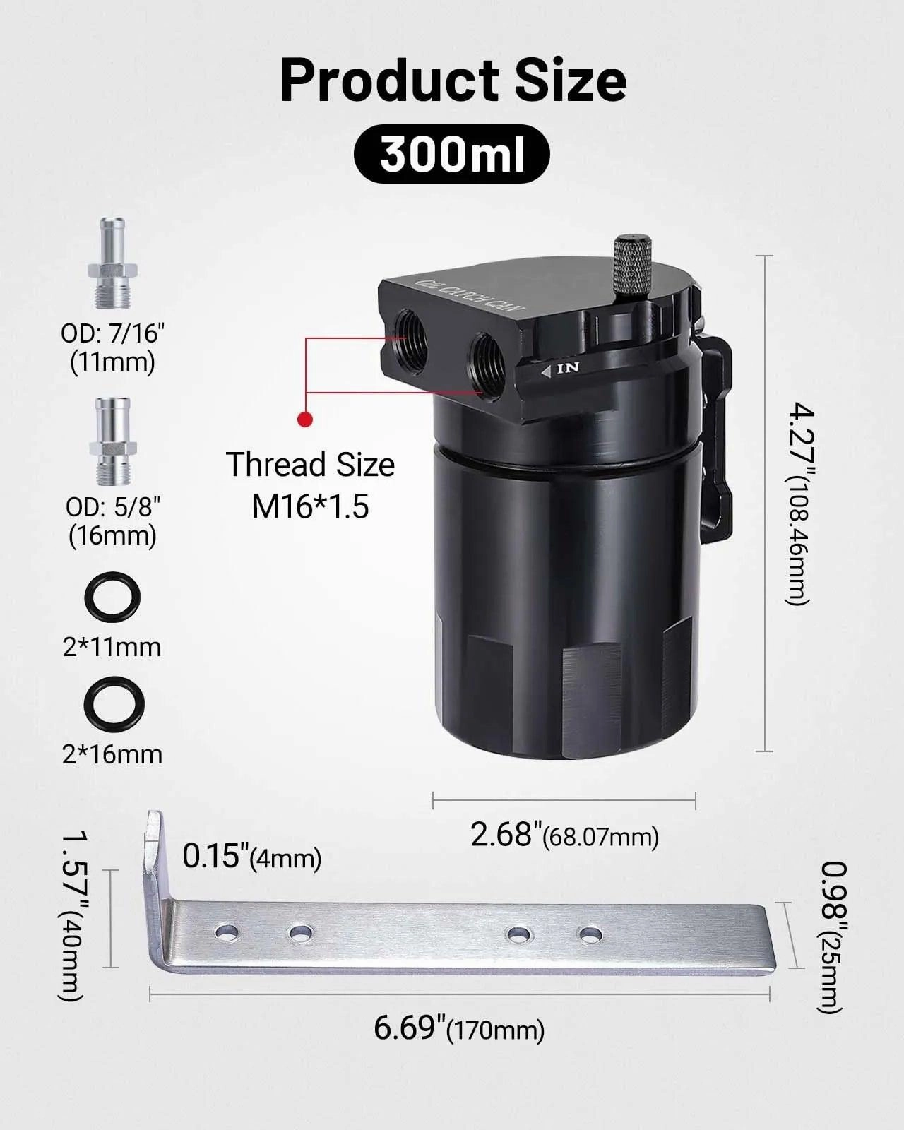 EVIL ENERGY Oil Catch Can, Baffle Catch Can Tank with Hose Kit Universal Aluminum Air Oil Separator Can 300ML