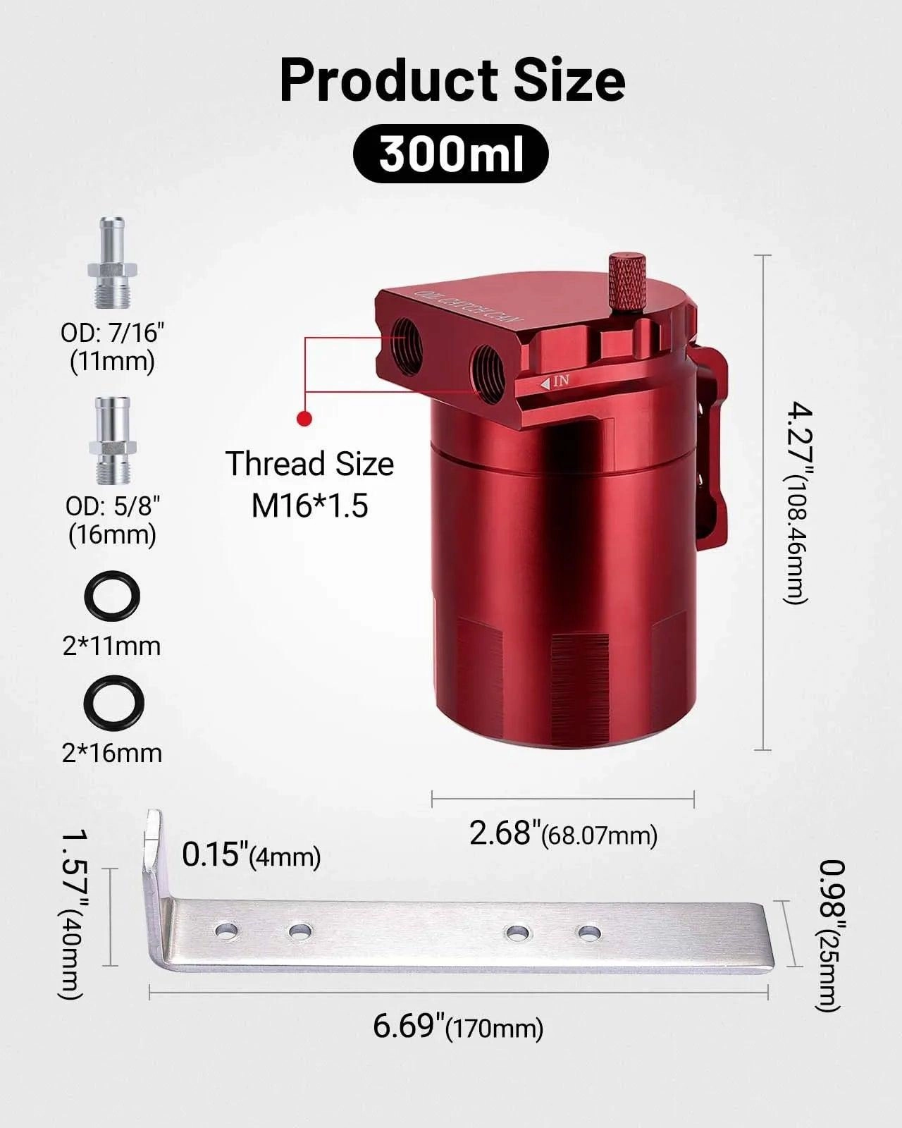 EVIL ENERGY Oil Catch Can, Baffle Catch Can Tank with Hose Kit Universal Aluminum Air Oil Separator Can 300ML