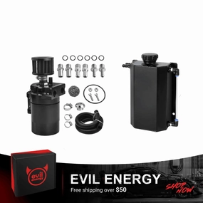 EVIL ENERGY Overflow Tank & Baffled Oil Catch Can Kit Universal Aluminum| Coolant Reservoir with 300ml Breather Filter Catch Can