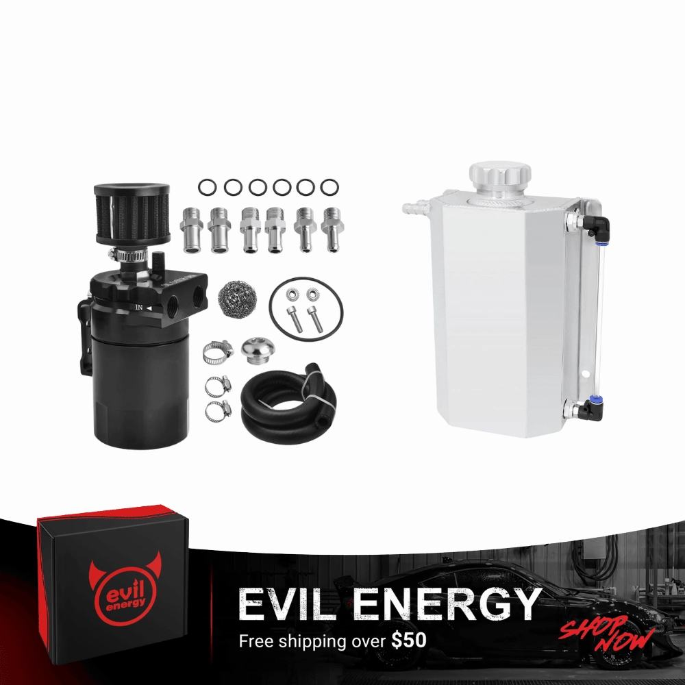 EVIL ENERGY Overflow Tank & Baffled Oil Catch Can Kit Universal Aluminum| Coolant Reservoir with 300ml Breather Filter Catch Can