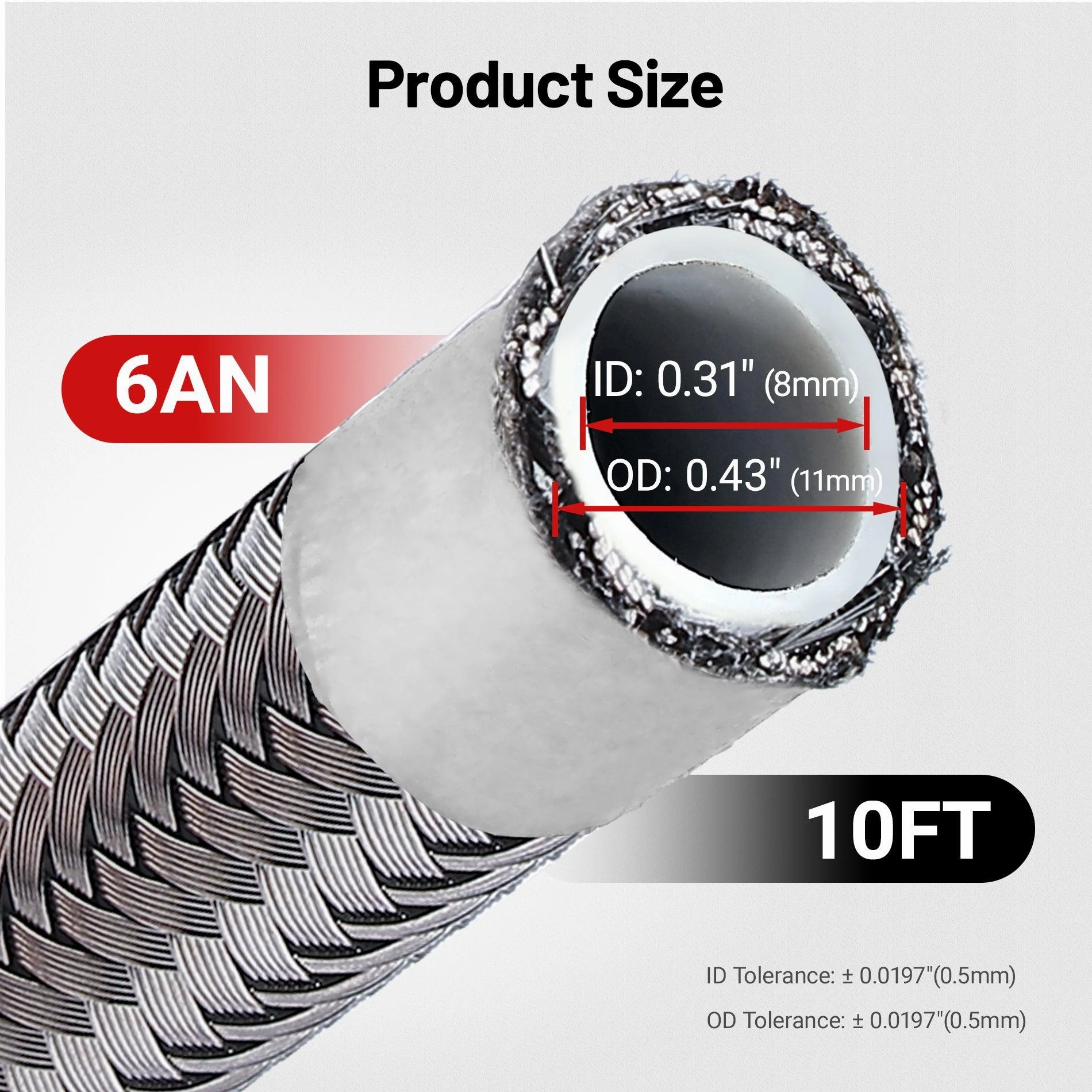 EVIL ENERGY PTFE Fuel Hose Line E85 6/8/10AN Stainless Steel Braided 10FT Silver