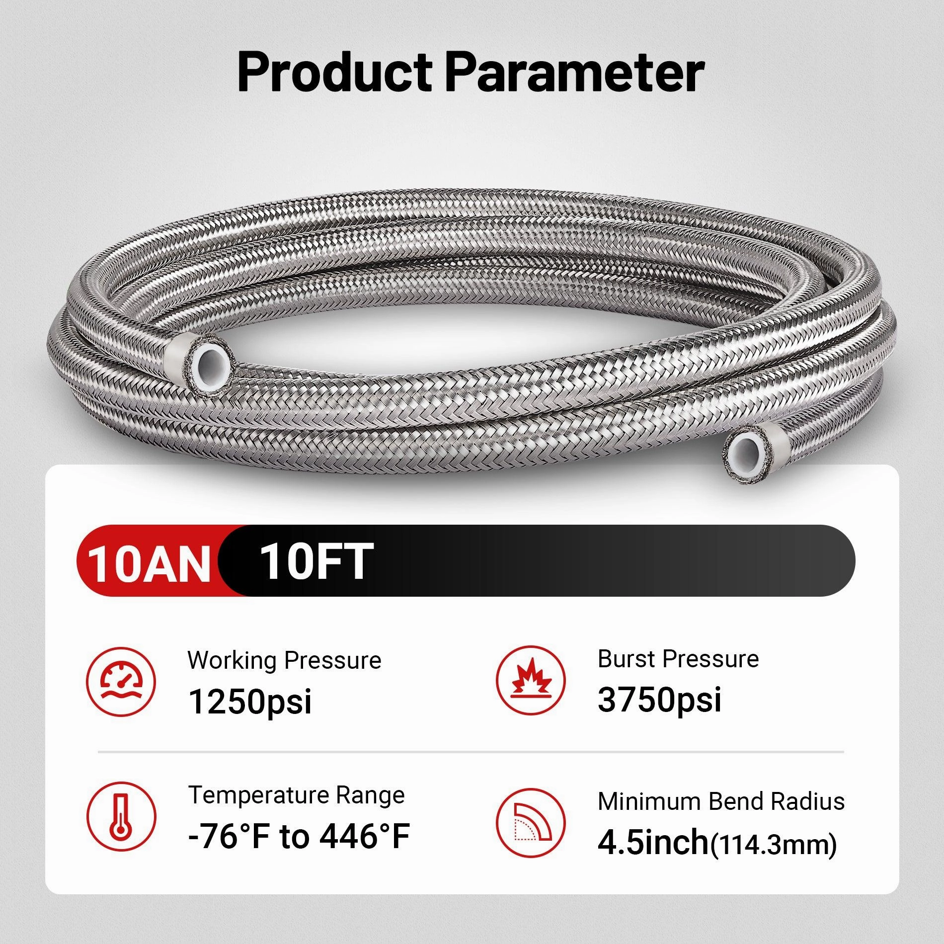 EVIL ENERGY PTFE Fuel Hose Line E85 6/8/10AN Stainless Steel Braided 10FT Silver