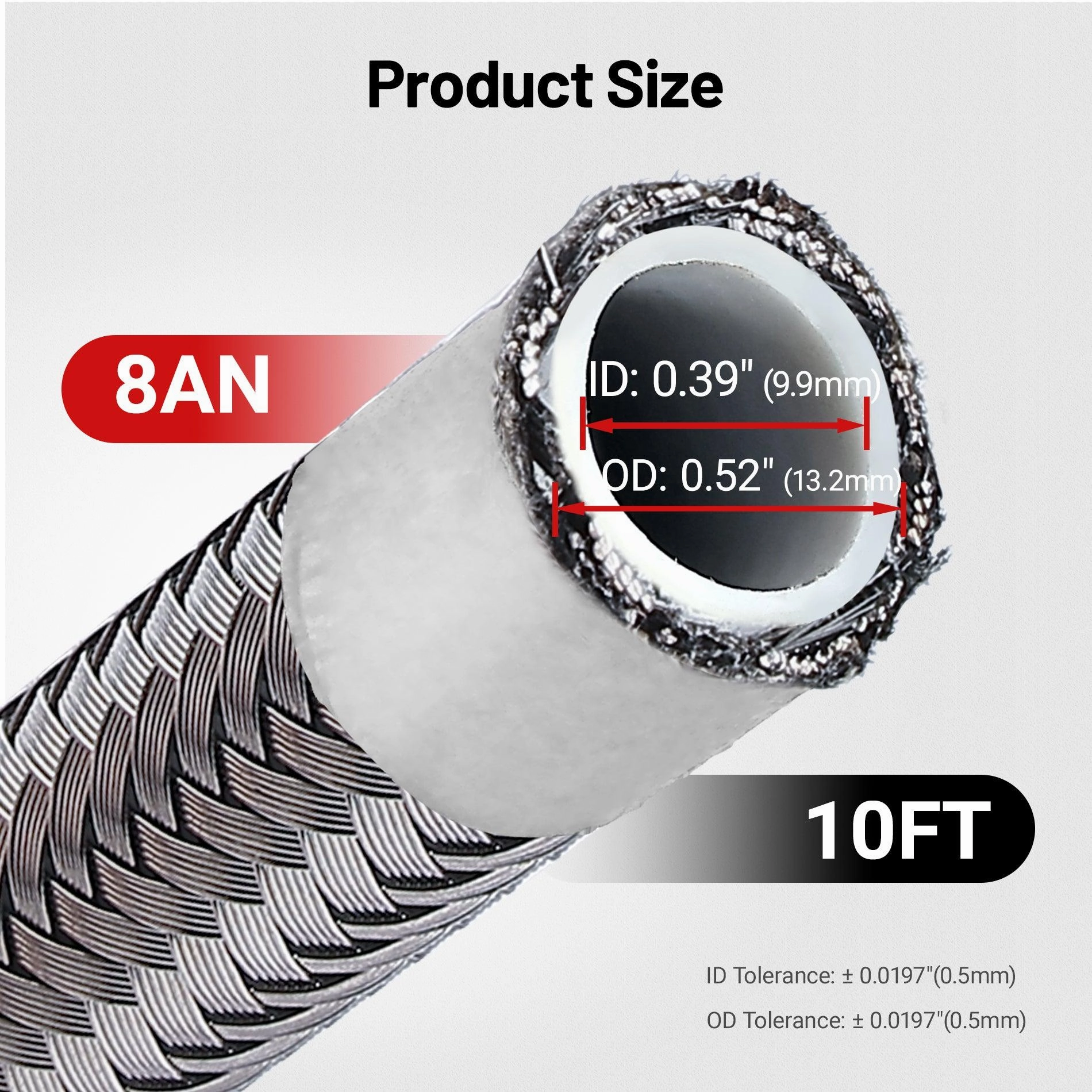 EVIL ENERGY PTFE Fuel Hose Line E85 6/8/10AN Stainless Steel Braided 10FT Silver