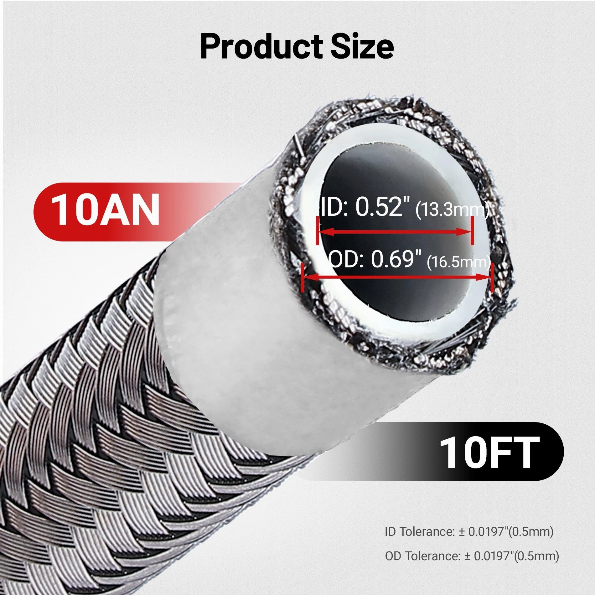EVIL ENERGY PTFE Fuel Hose Line E85 6/8/10AN Stainless Steel Braided 10FT Silver