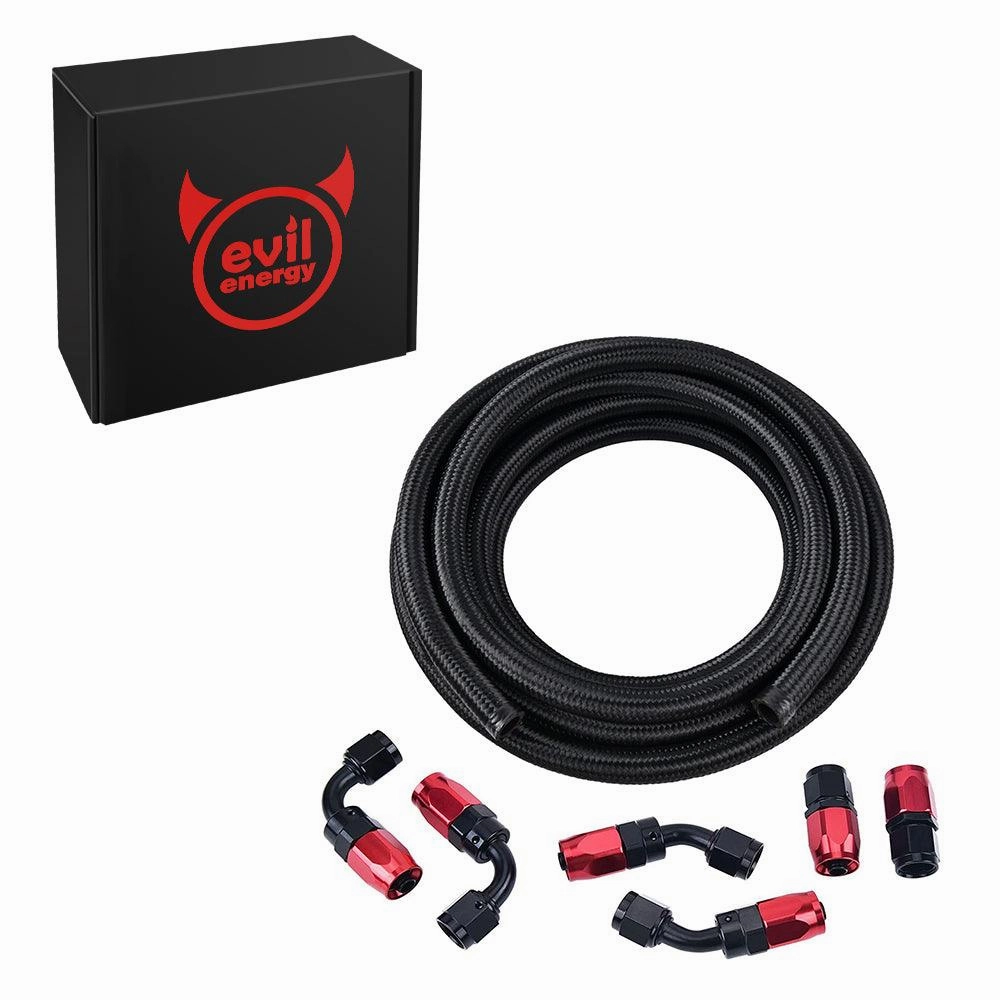 Fuel Line and Fittings Kit Braided Nylon Fuel Hose CPE Black&Red 4/6/8/10/12AN| 10-20FT |  EVIL ENERGY