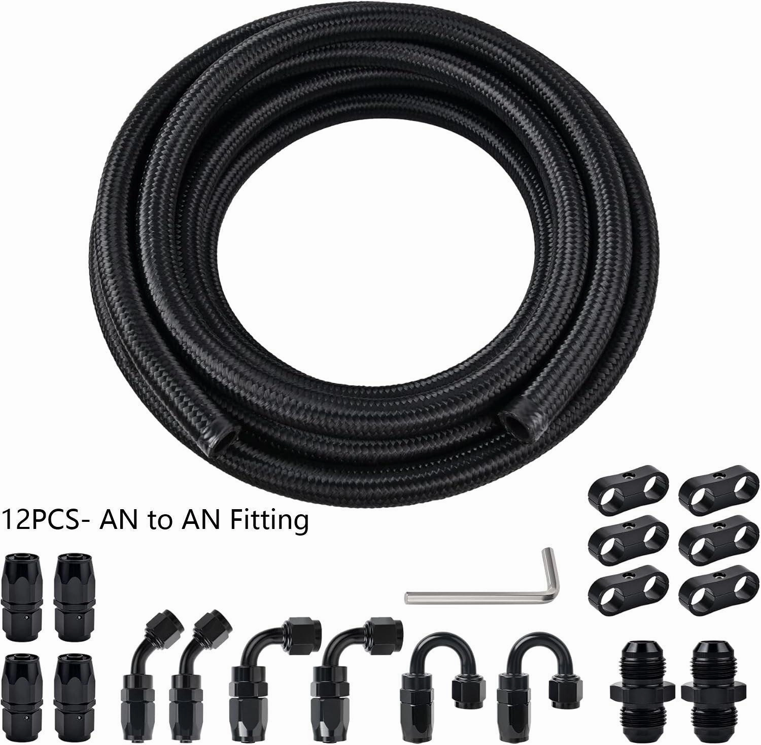 Fuel Line and Fittings Kit Braided Nylon Fuel Hose CPE Black&Red 4/6/8/10/12AN| 10-20FT |  EVIL ENERGY