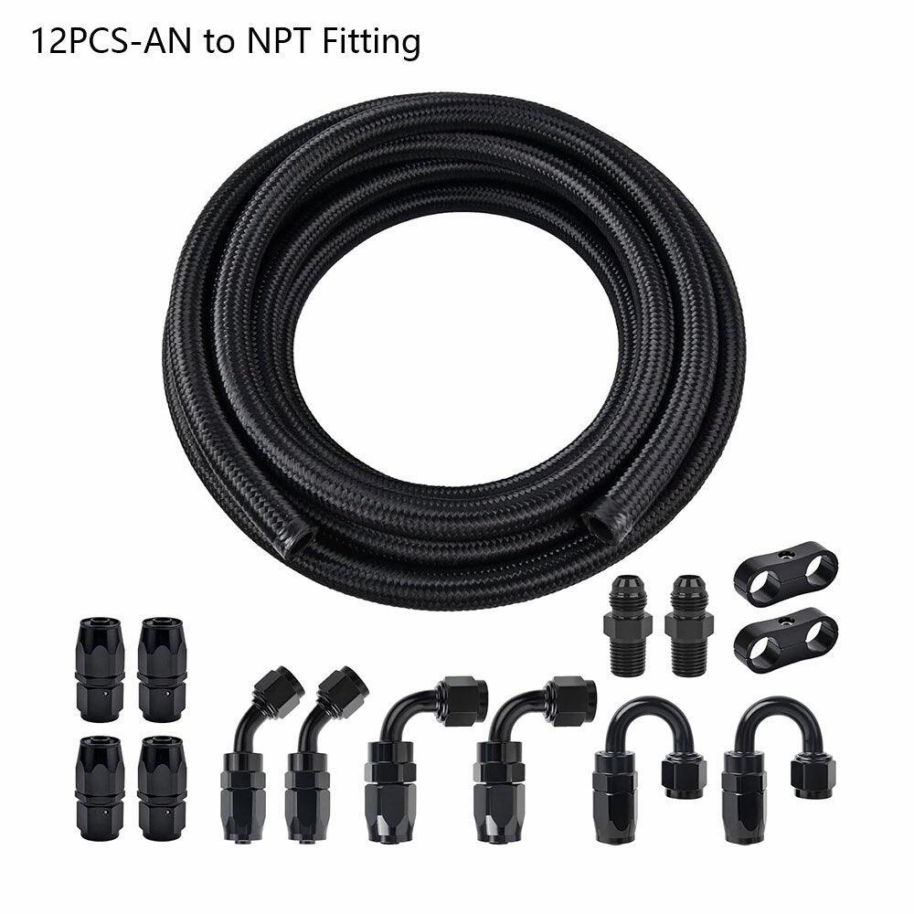 Fuel Line and Fittings Kit Braided Nylon Fuel Hose CPE Black&Red 4/6/8/10/12AN| 10-20FT |  EVIL ENERGY