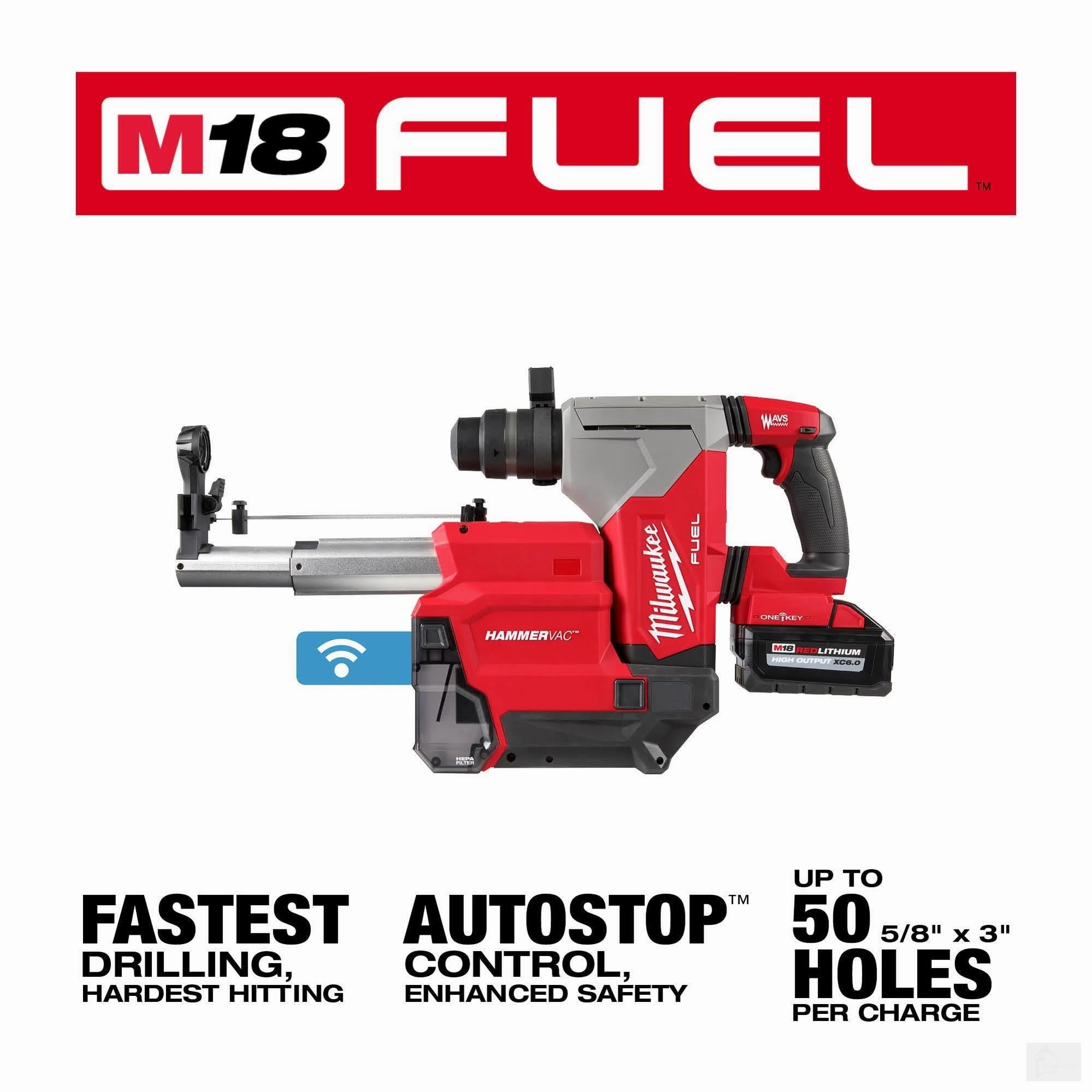 Milwaukee M18 FUEL 1-1/8in SDS Plus Rotary Hammer w/ ONE-KEY and HAMMERVAC Dedicated Dust Extractor Kit (2915-22DE)