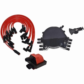 Optispark Distributor Cap, Rotor, Remote Ignition Coil, And 8.0mm Spark Plug Wires Kit For 92-94 GM Chevy Pontiac LT1 Black